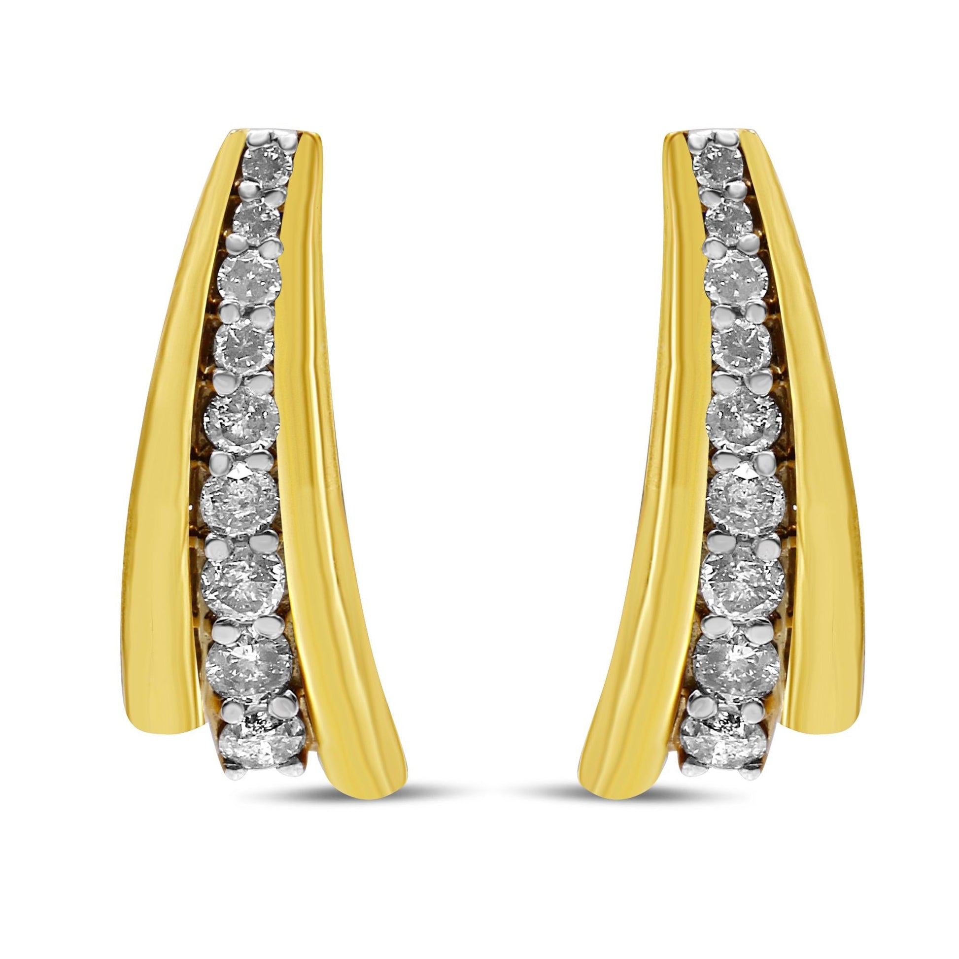 10K Yellow Gold Plated .925 Sterling Silver 1.00 Cttw Round Diamond Graduated Huggie Stud Earrings (I-J Color, I2-I3 Clarity)-1