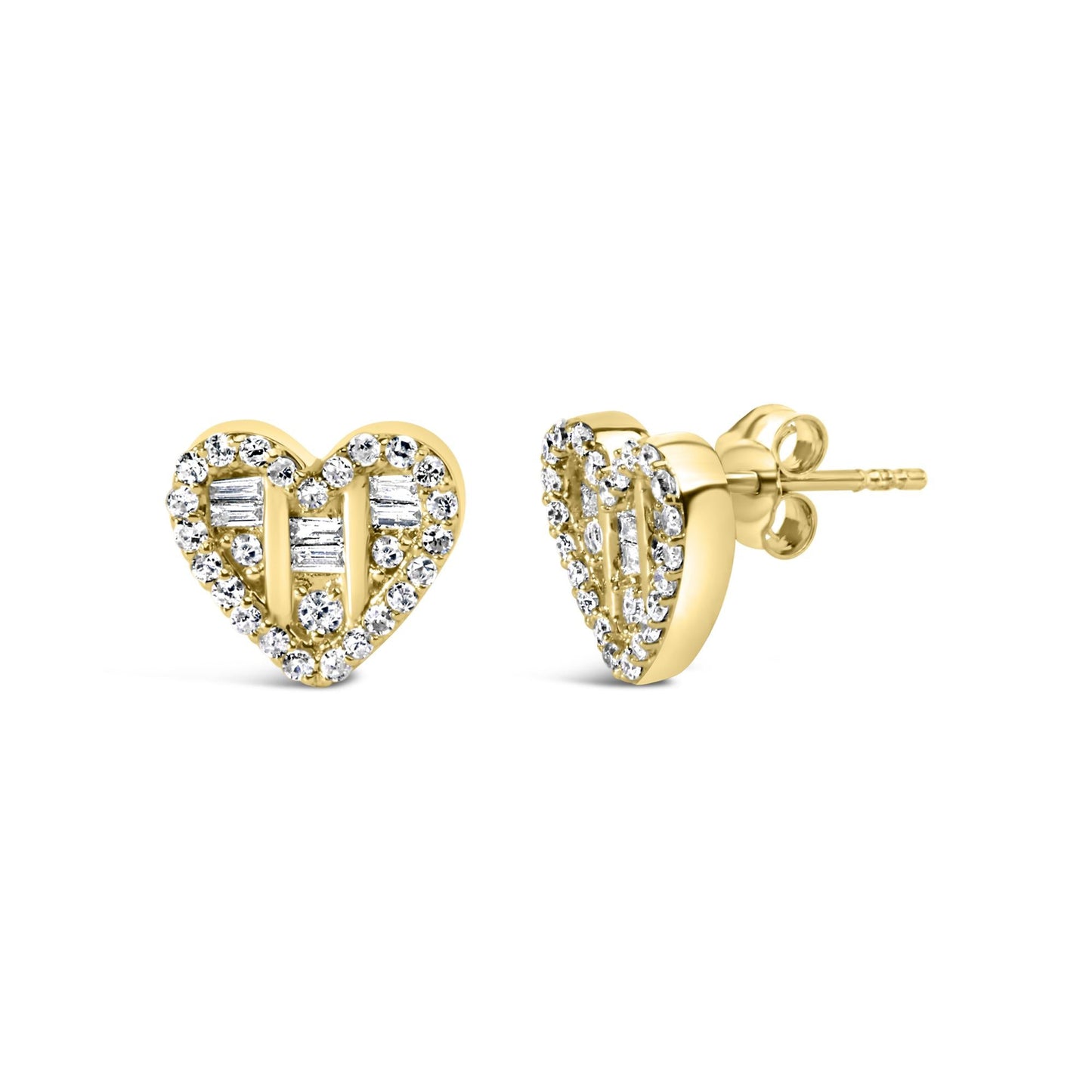 .925 Sterling Silver 1/2 Cttw Round and Baguette Diamond Composite Heart Shaped Stud Earring (I-J Color, SI2-I1 Clarity)-3