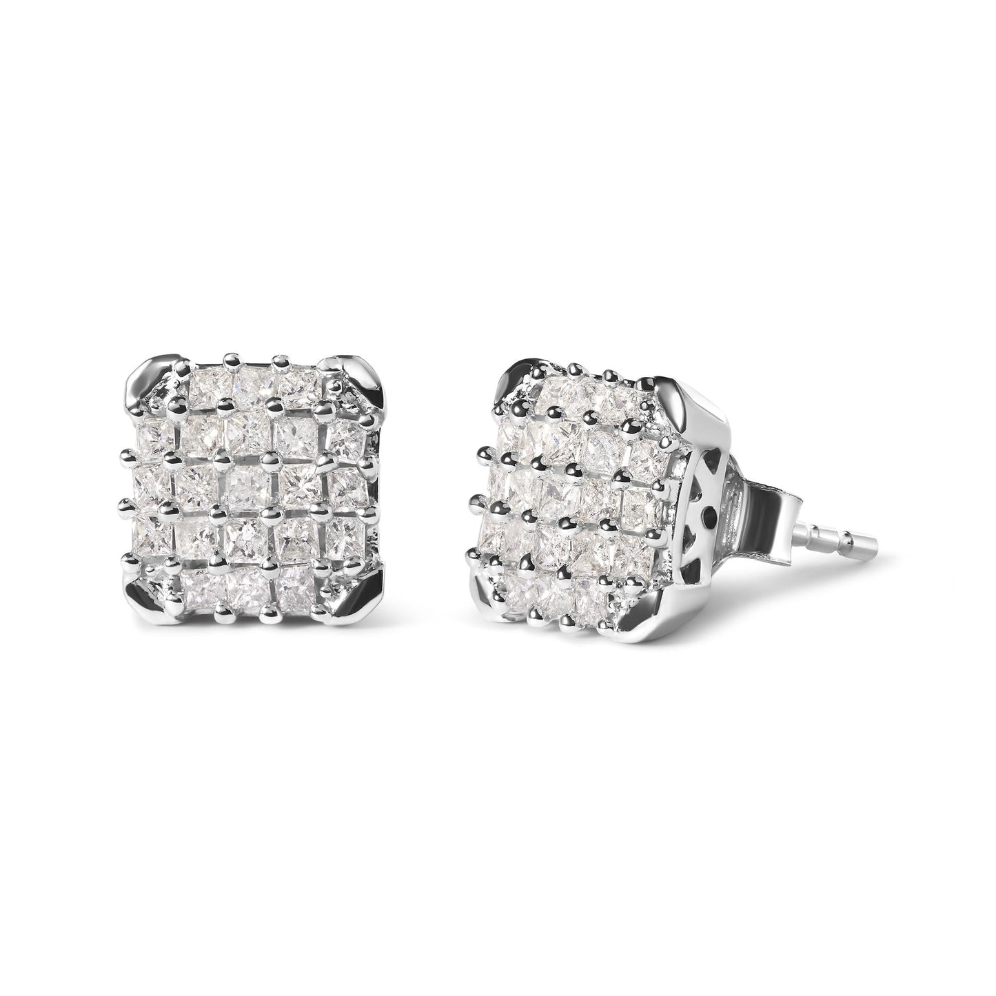 10K White Gold 3/4 Cttw Princess Diamond Composite Open Frame Stud Earrings (I-J Color, I1-I2 Clarity)-1