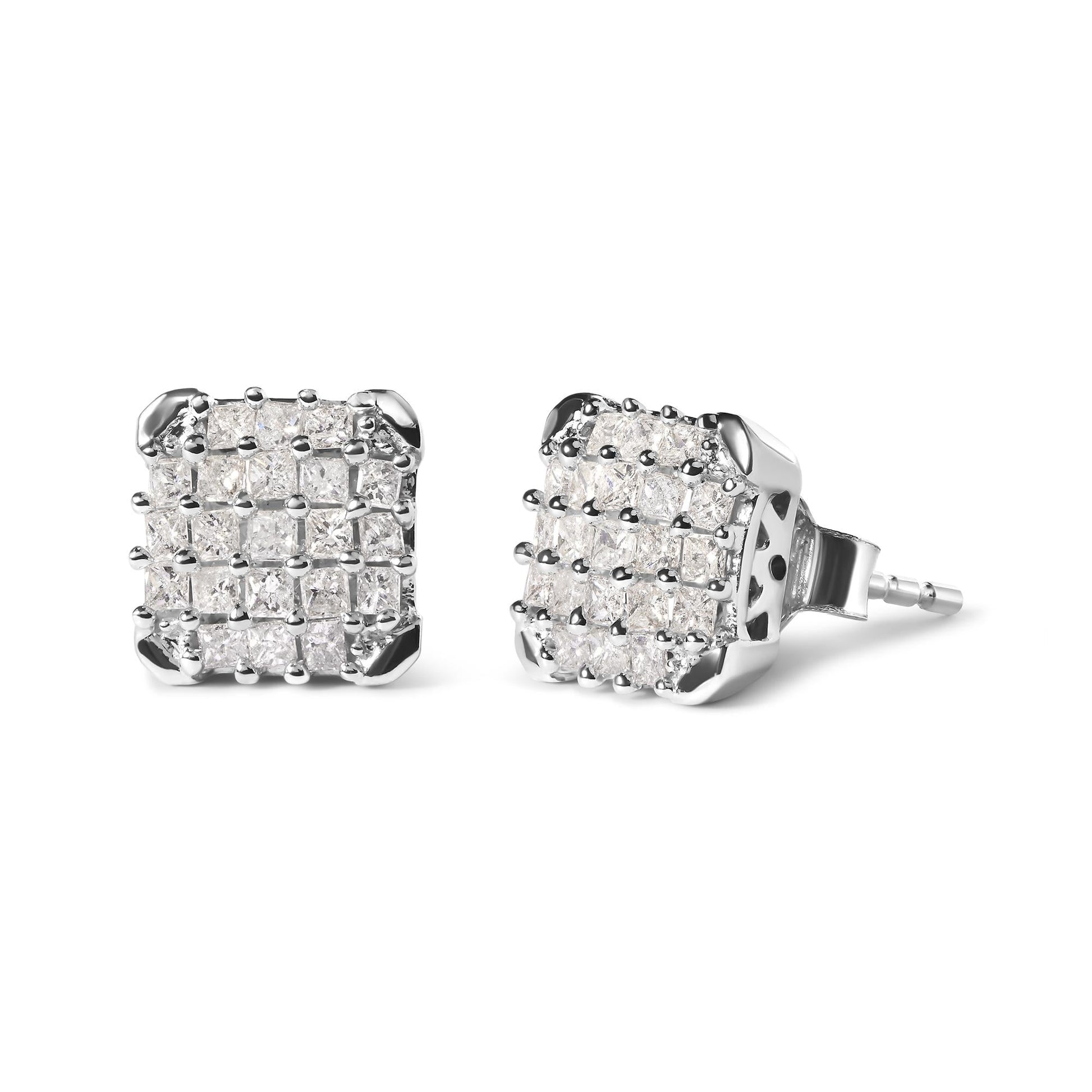 10K White Gold 3/4 Cttw Princess Diamond Composite Open Frame Stud Earrings (I-J Color, I1-I2 Clarity)-1