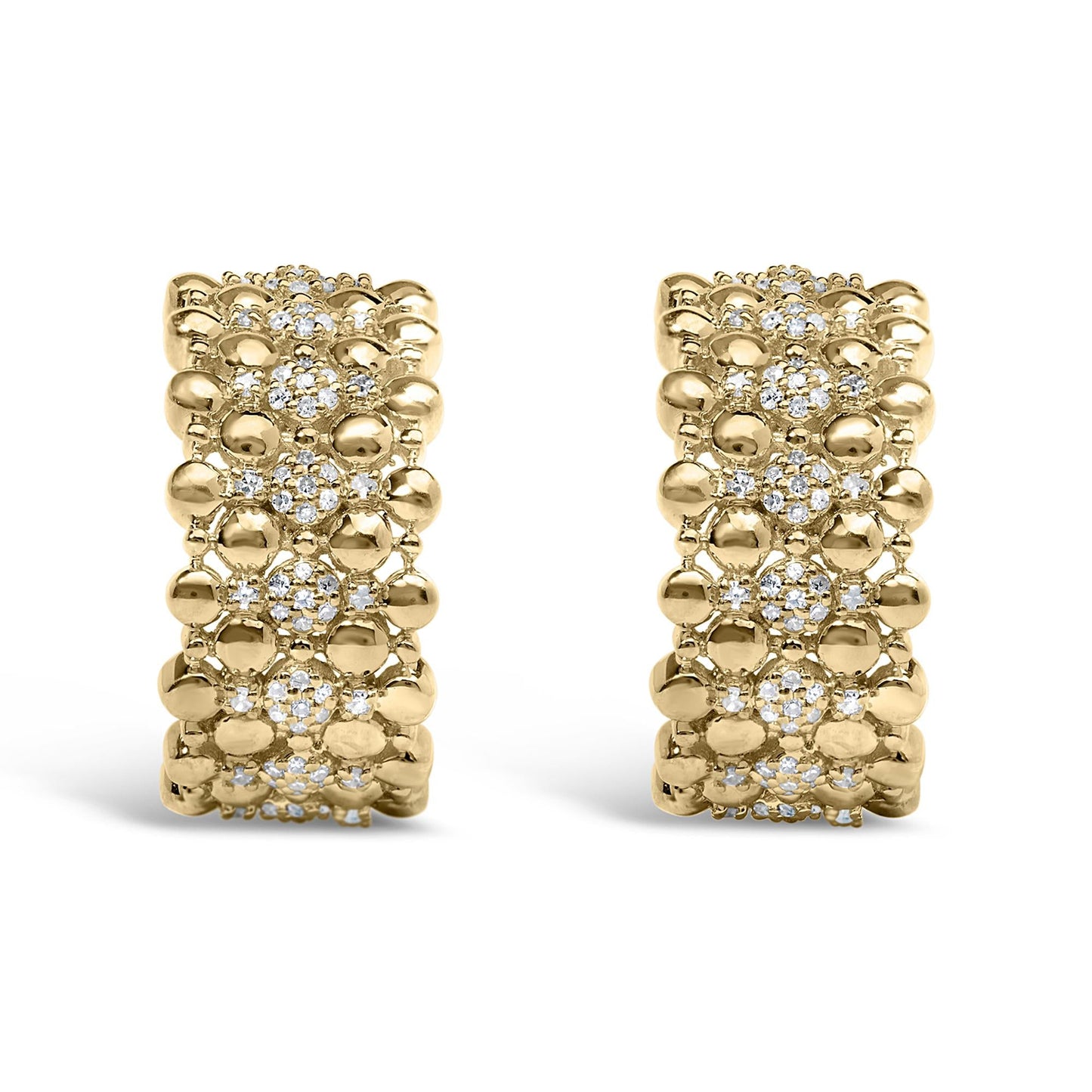 14K Yellow Gold Plated .925 Sterling Silver 3/8 Cttw Diamond and Ball Bead J Hoop Earrings (H-I Color, I1-I2 Clarity)-1