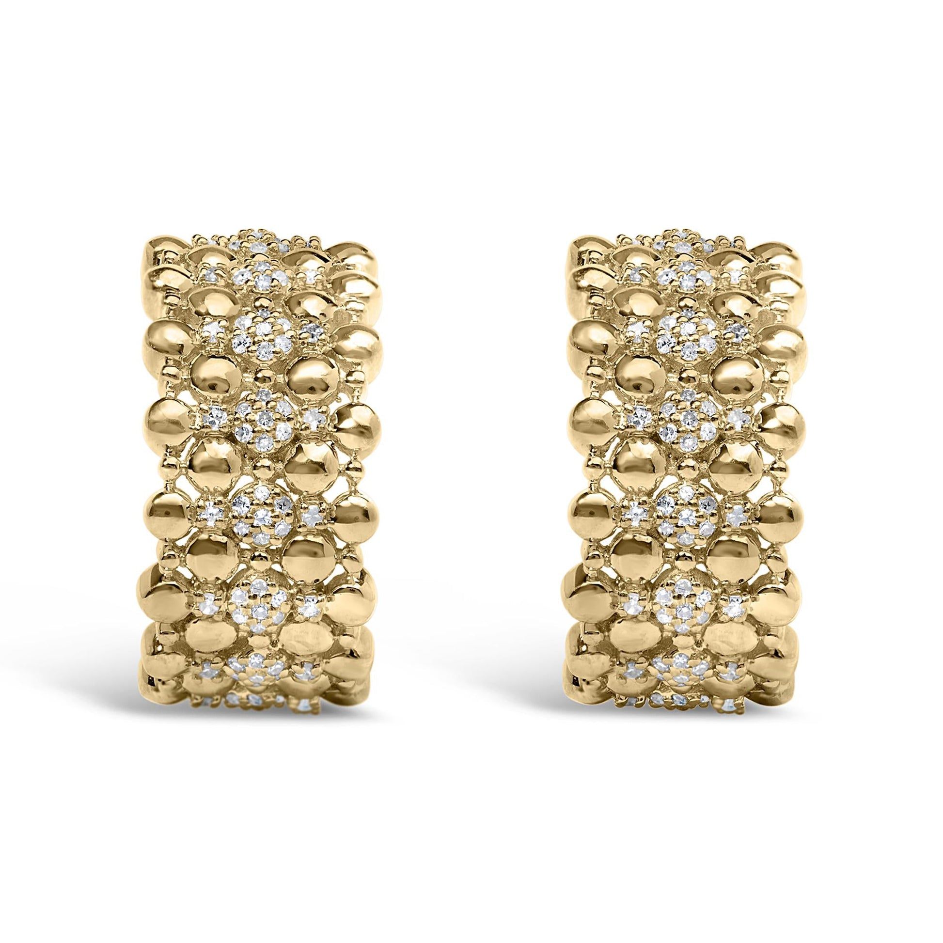 14K Yellow Gold Plated .925 Sterling Silver 3/8 Cttw Diamond and Ball Bead J Hoop Earrings (H-I Color, I1-I2 Clarity)-1