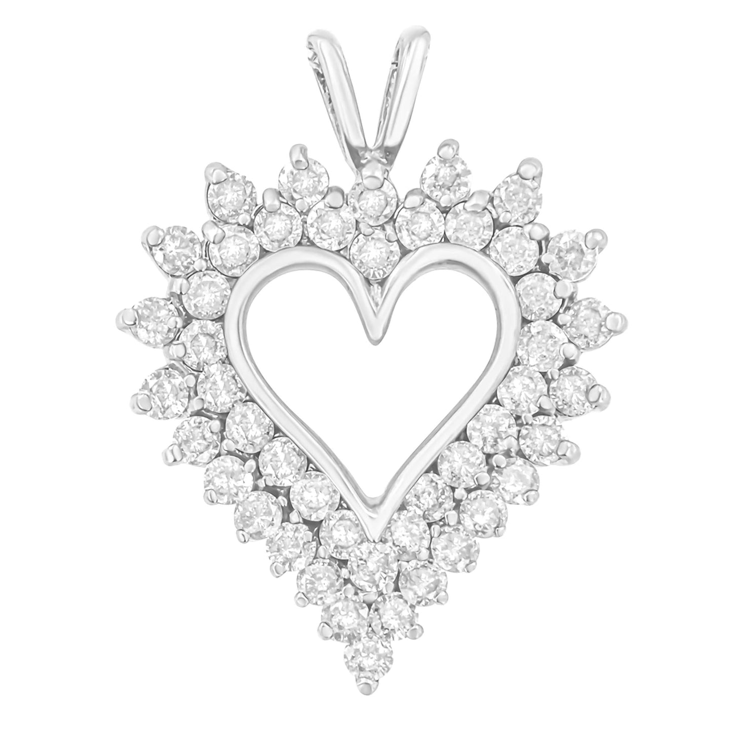 .925 Sterling Silver 3.00 Cttw Round Cut Diamond Cluster Heart 18" Pendant Necklace (K-L Color, I1-I2 Clarity)-2