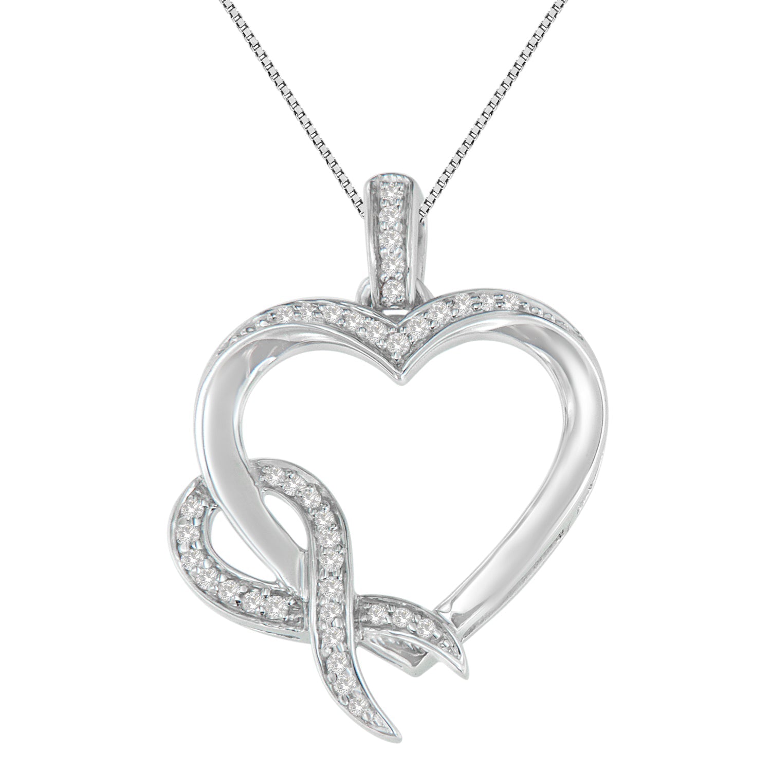 .925 Sterling Silver 1/6 cttw Diamond Heart Pendant Necklace (H-I, I1-I2)-1