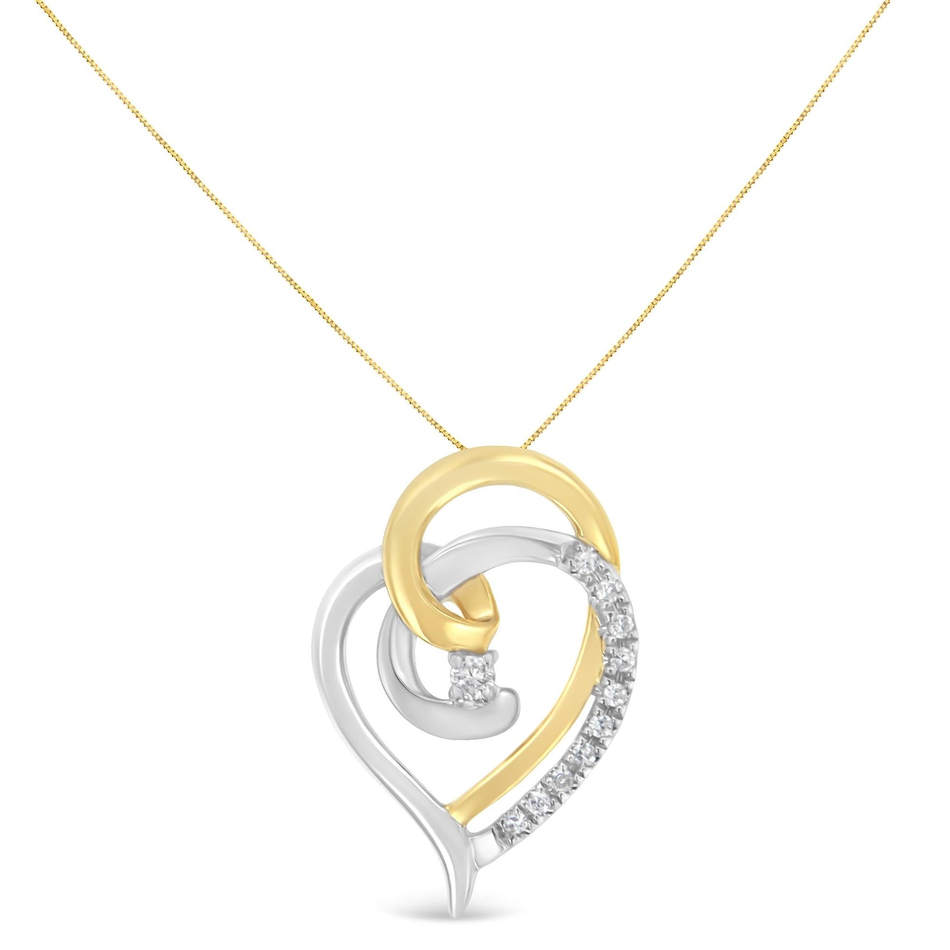 10K Yellow and White Gold Diamond Accent Open Double Heart Spiral Curl 18" Pendant Necklace (J-K Color, I2-I3 Clarity)-1