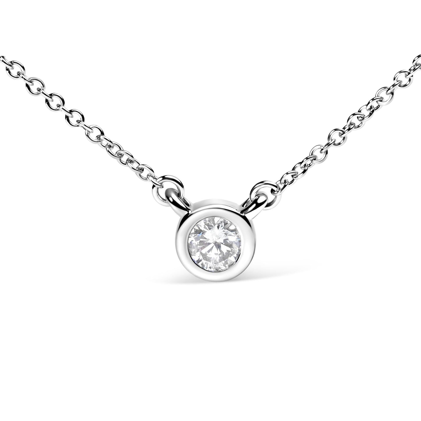 10K White Gold 3/10 Carat Round Brilliant-Cut Diamond Modern Bezel-Set Solitaire 16"-18" Pendant Necklace (H-I Color, SI2-I1 Clarity)-1