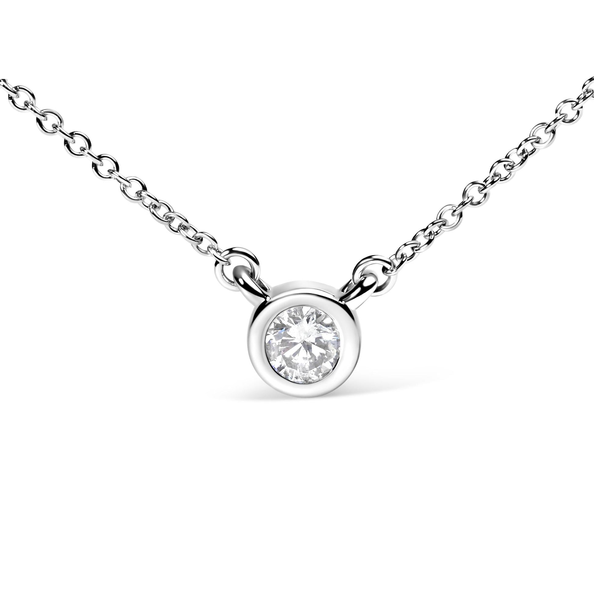 10K White Gold 3/10 Carat Round Brilliant-Cut Diamond Modern Bezel-Set Solitaire 16"-18" Pendant Necklace (H-I Color, SI2-I1 Clarity)-1