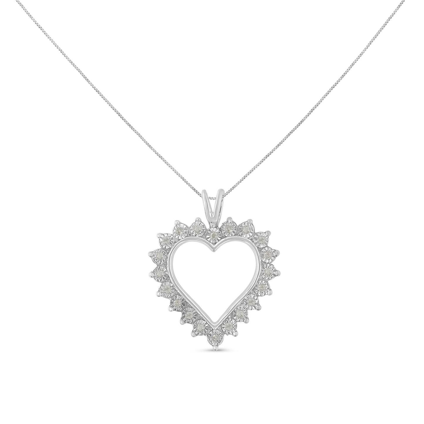 .925 Sterling Silver 1/4 Cttw Miracle Set Diamond Open Heart 18" Pendant Necklace (I-J Color, I3 Clarity)-1