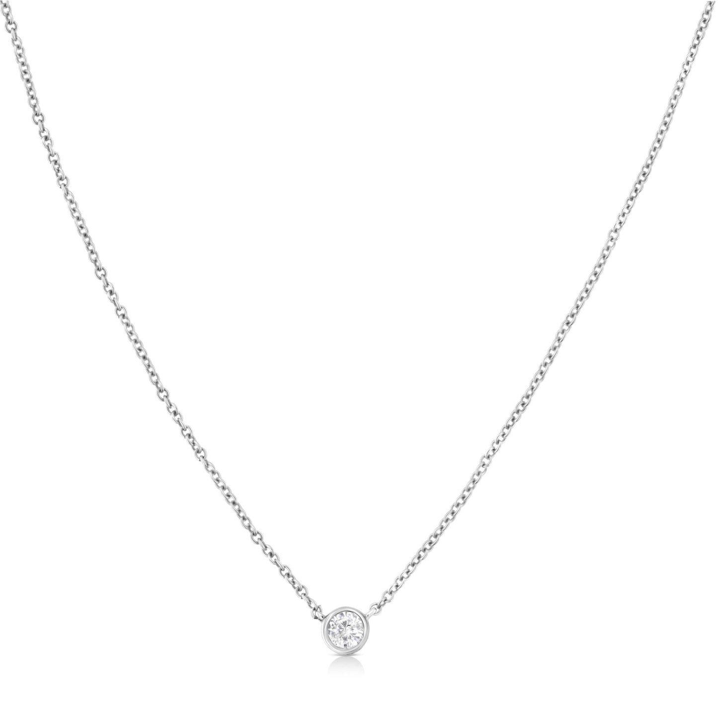 10K Gold 0.10 Carat Diamond Classic Bezel-Set Solitaire Pendant Necklace with 16"-18" Adjustable Chain (H-I Color, SI2-I1 Clarity)-1