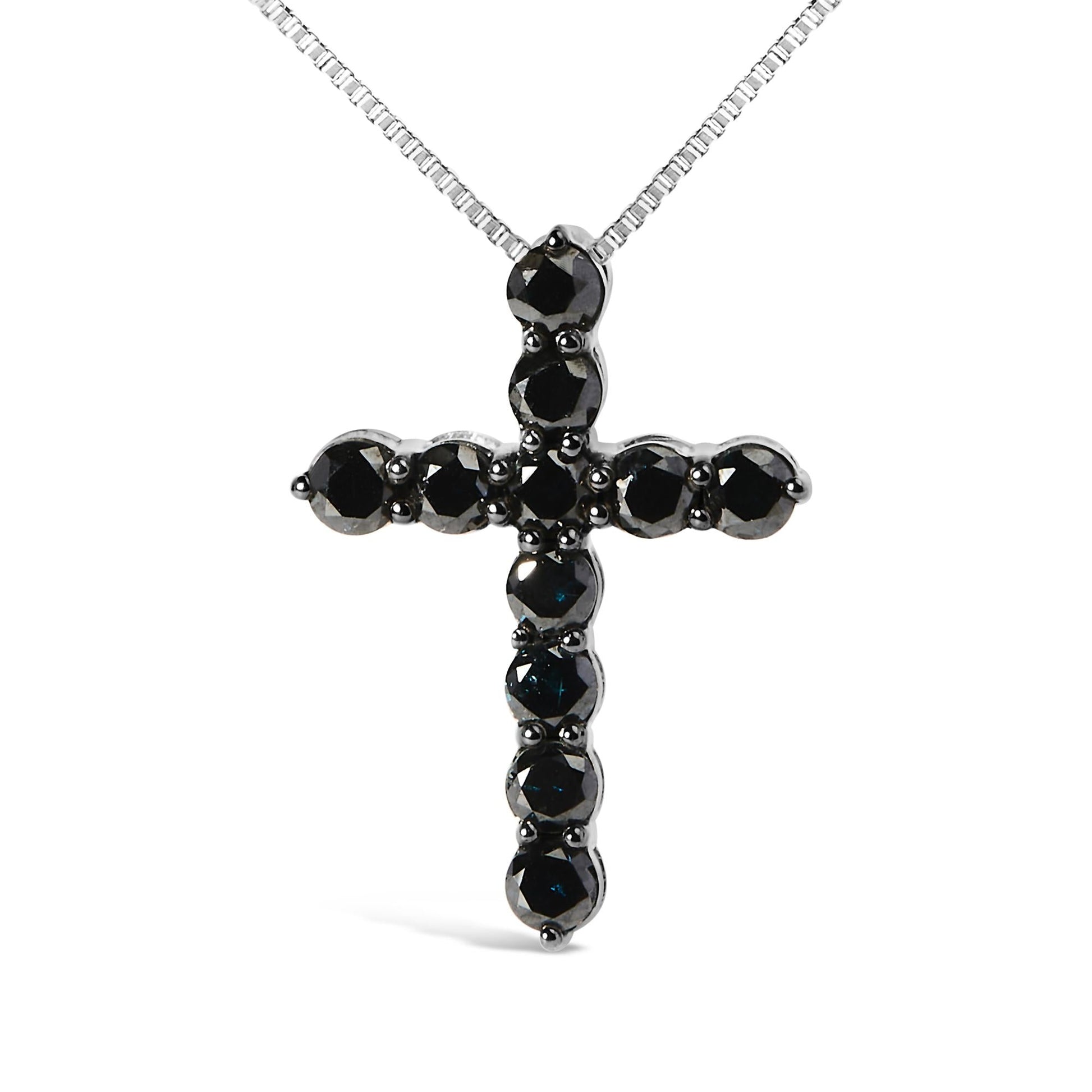 .925 Sterling Silver and Black Rhodium 1.0 Cttw Black Diamond Cross Pendant Necklace (Black Color, I2-I3 Clarity) - 18" Inches-1