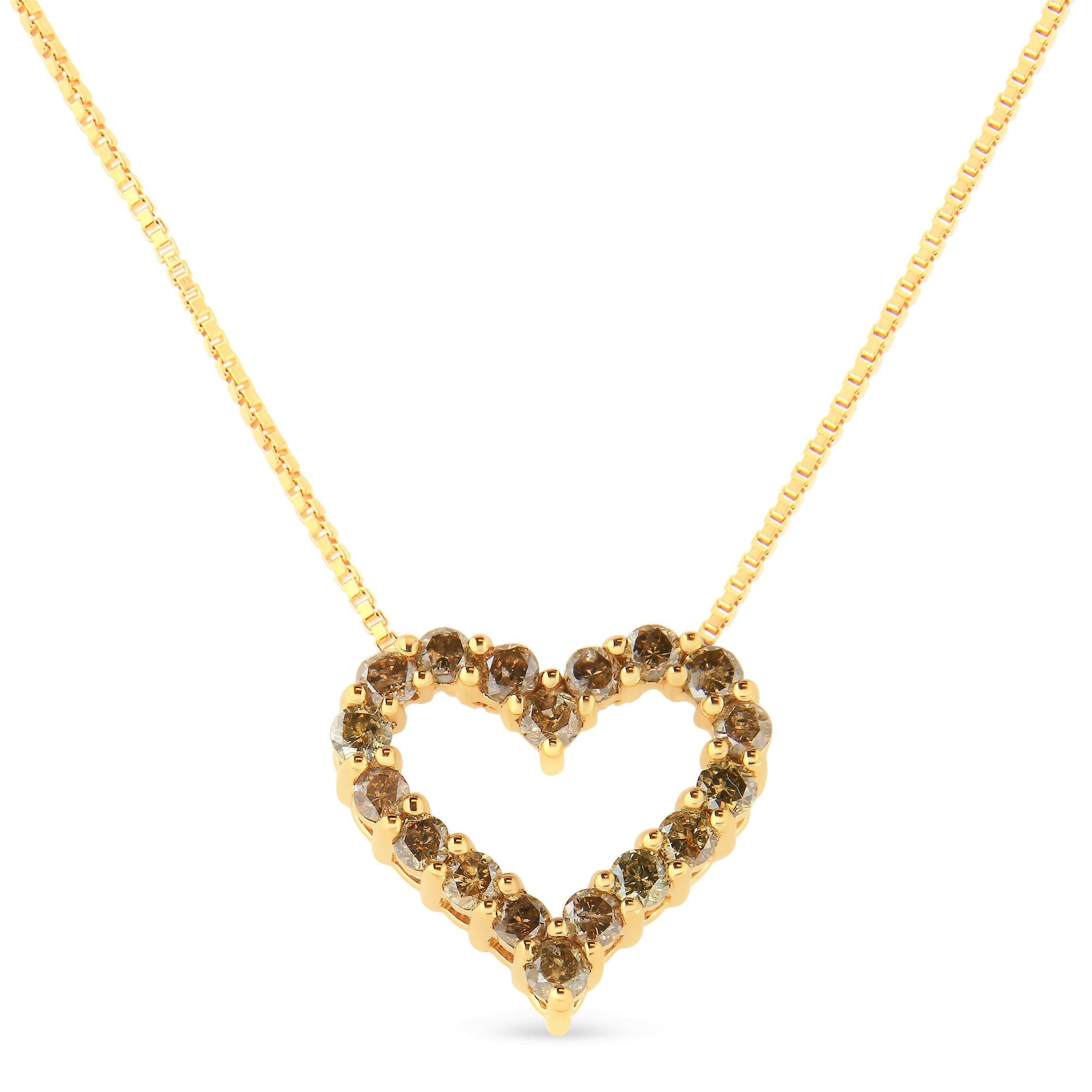 14K Yellow Gold Plated .925 Sterling Silver 1.0 Cttw Champagne Diamond Heart Pendant Necklace (K-L Color, I1-I2 Clarity) - 18"-1