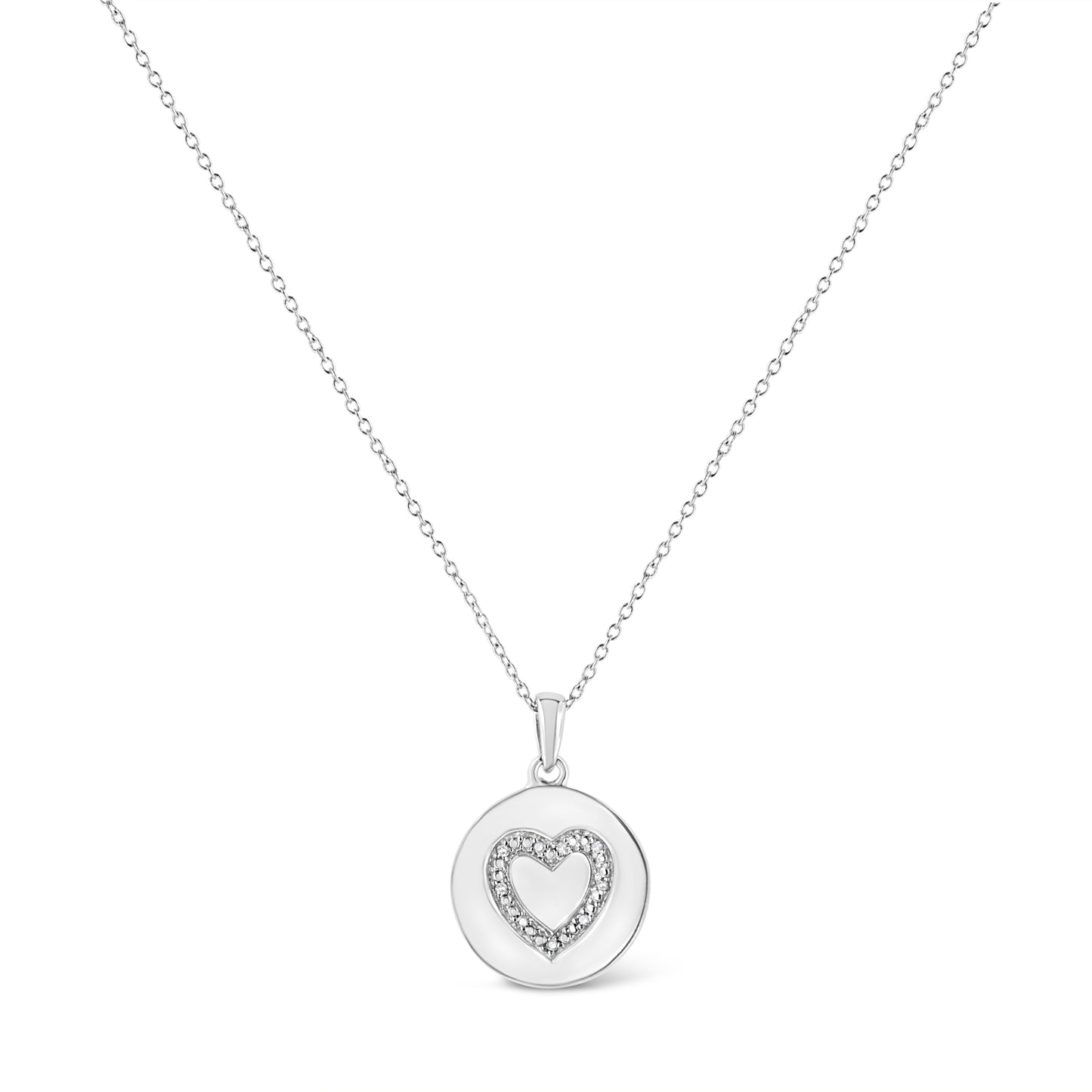 .925 Sterling Silver Prong-Set Diamond Accent Heart Emblemed 18" Pendant Necklace (I-J Color, I1-I2 Clarity)-1