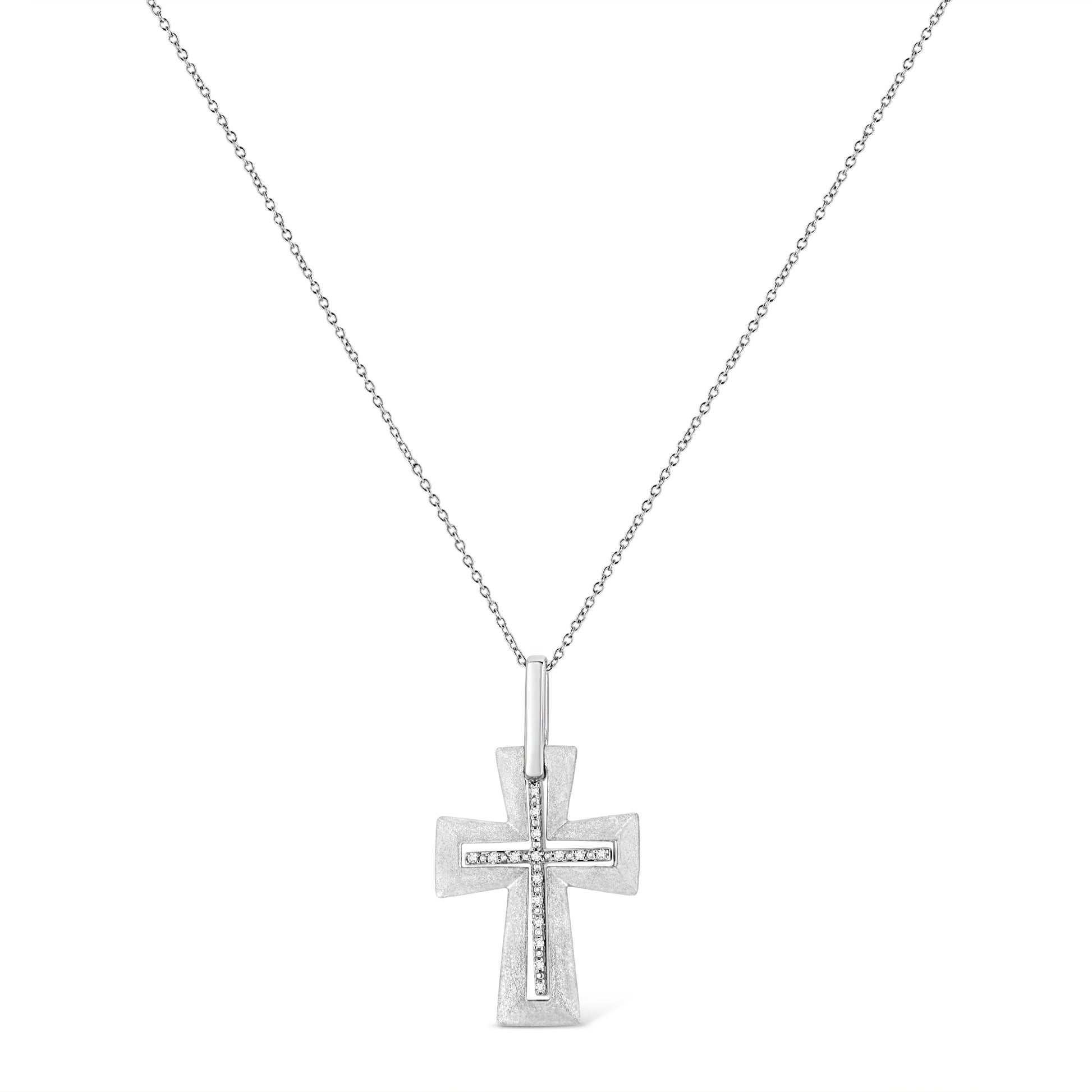 .925 Sterling Silver Prong-Set Diamond Accent Cross 18" Pendant Necklace (I-J Color, I1-I2 Clarity)-1