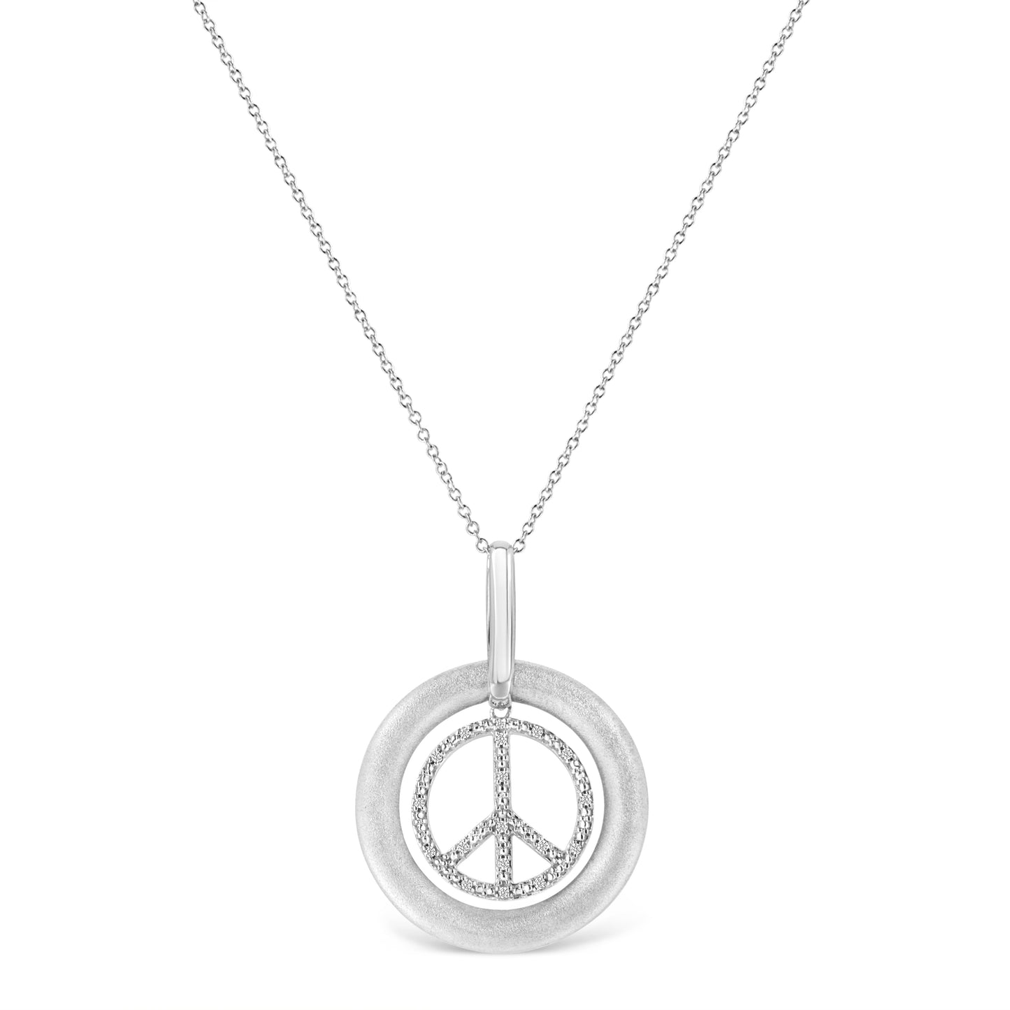 Matte Finish .925 Sterling Silver Diamond Accent Dancing Peace Sign 18" Pendant Necklace (I-J Color, I1-I2 Clarity)-1