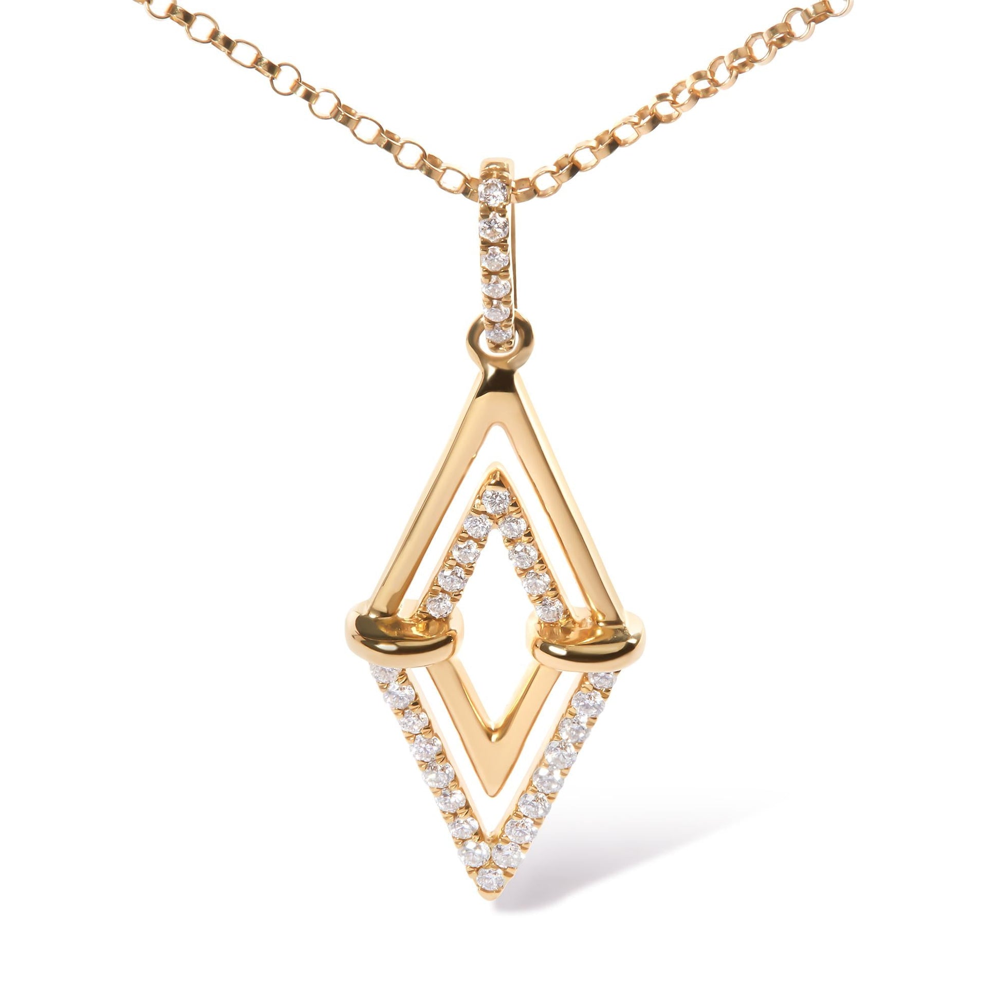 14K Yellow Gold 1/4 Cttw Diamond Double Triangle Geometric 18" Pendant Necklace (G-H Color, SI1-SI2 Clarity)-1