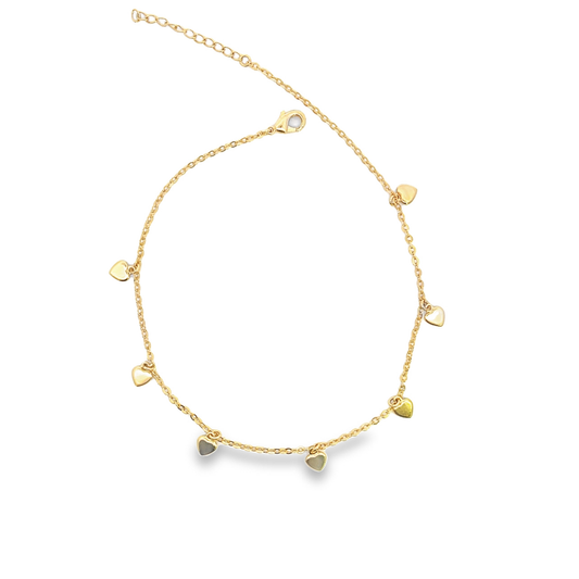 18K Gold Filled Heart Dangle Anklet | Gold Heart Anklet (E220)-0