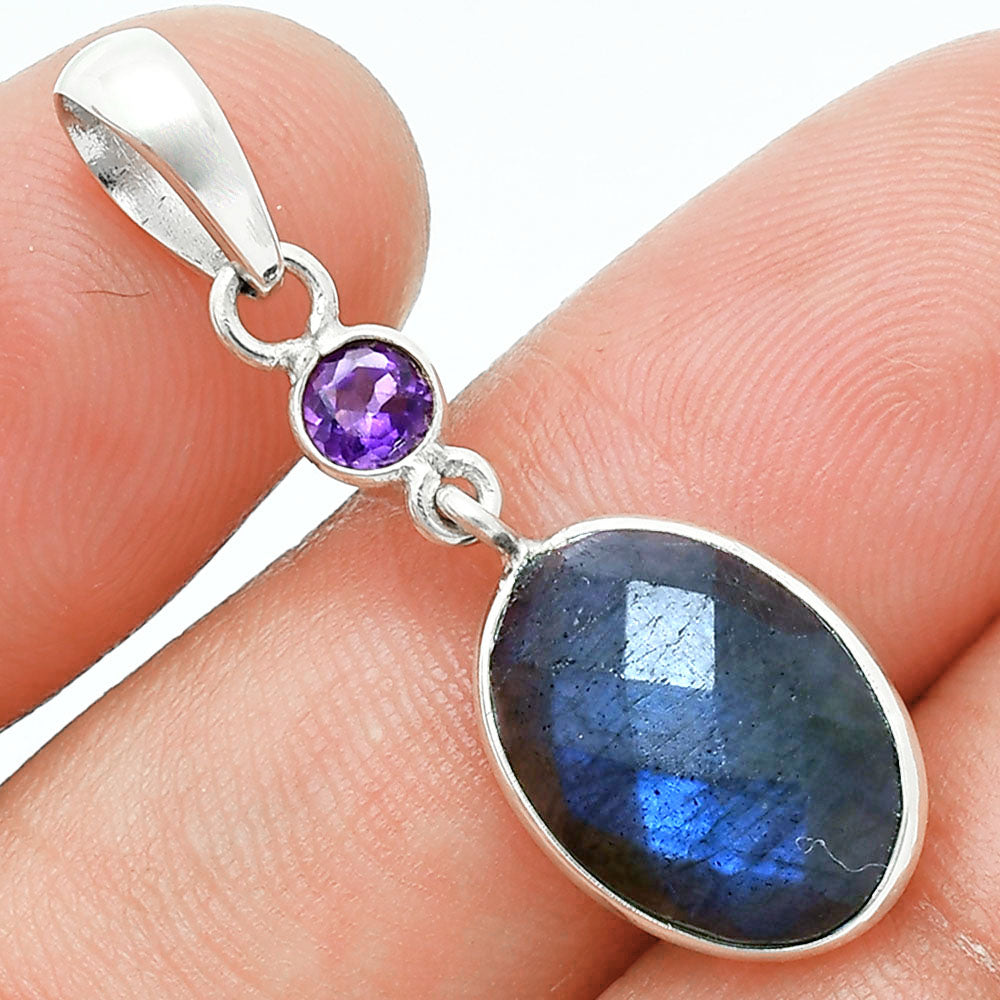 Premium Blue Labradorite & Amethyst Pendant Earrings Set T-1010 24-ET10026-2