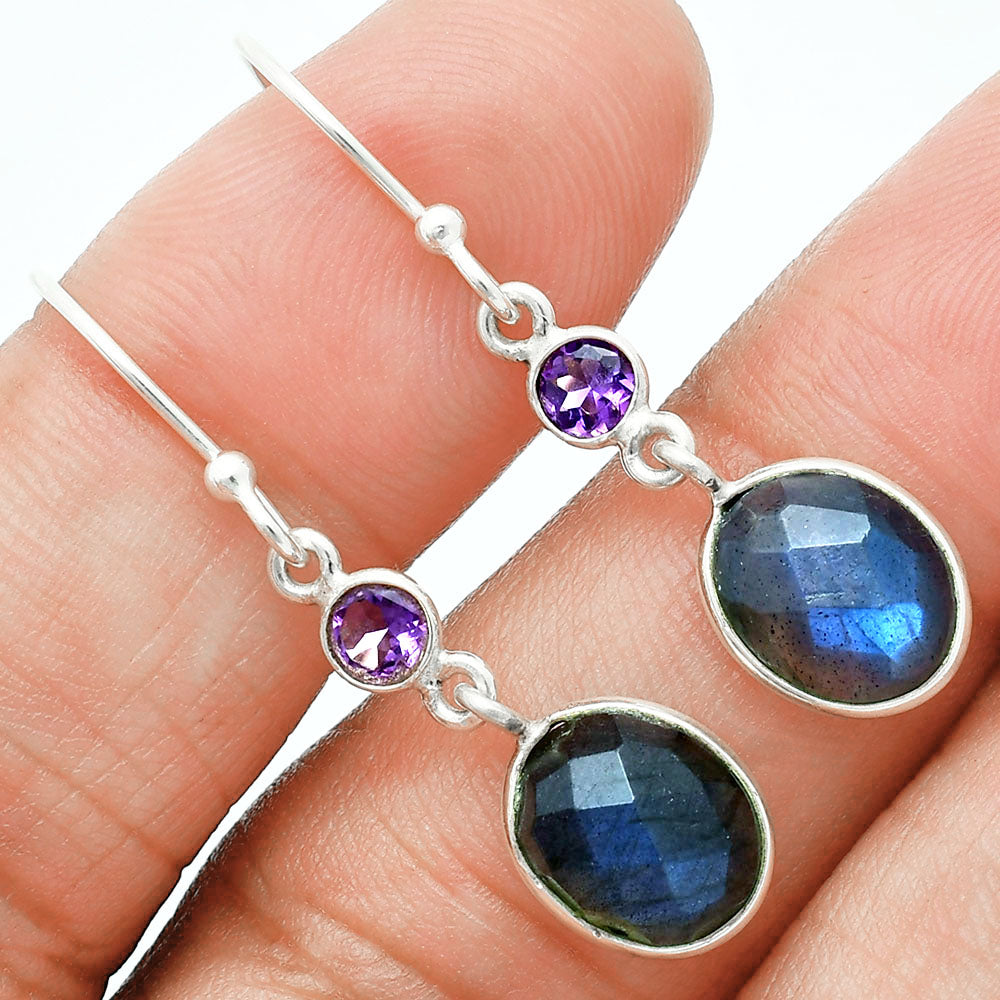 Premium Blue Labradorite & Amethyst Pendant Earrings Set T-1010 24-ET10026-1