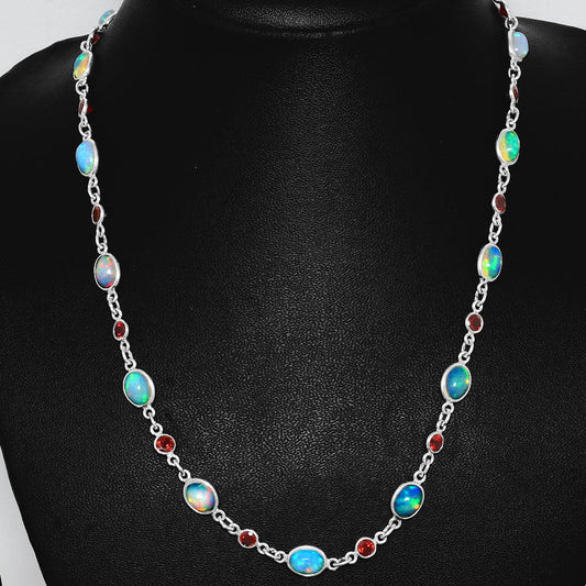 Premium Quality Ethiopian Opal & Garnet Necklace N-1024 25-EN10071-0