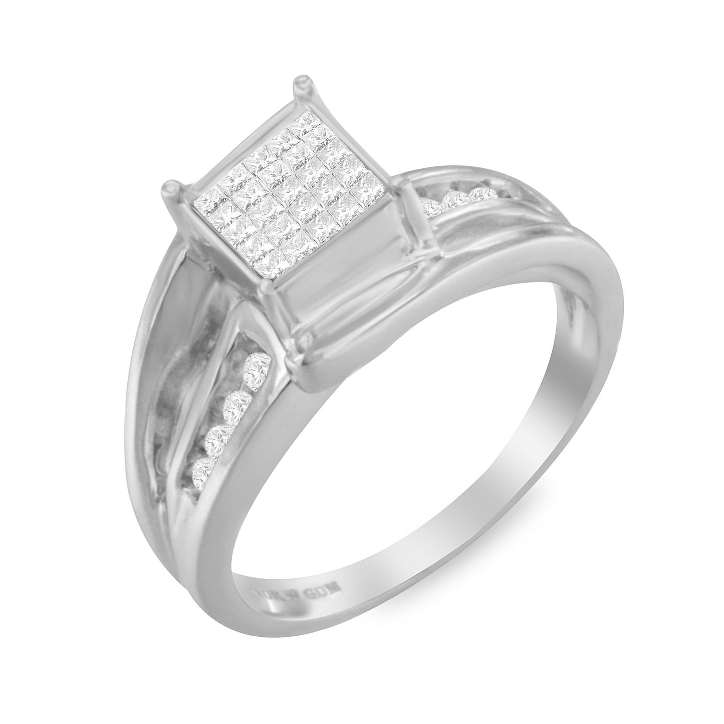 10K White Gold 1/3 Cttw Invisible Set Princess-cut Diamond Cluster Bypass Ring (H-I Color, SI1-SI2 Clarity)-2