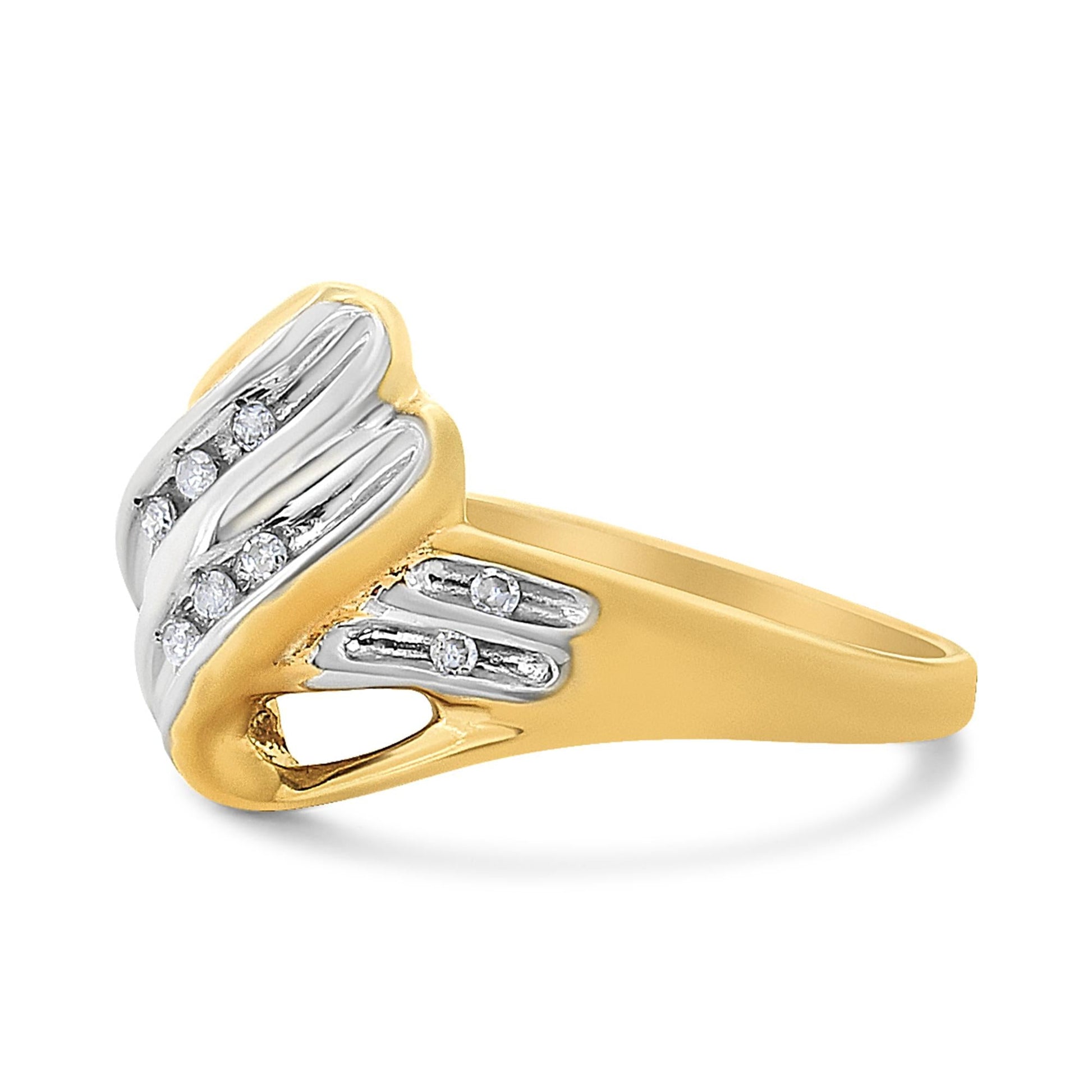 10K Yellow and White Gold 1/15 Cttw Round-Cut Diamond Bypass Ring (I2 Color, I-J Clarity)-2