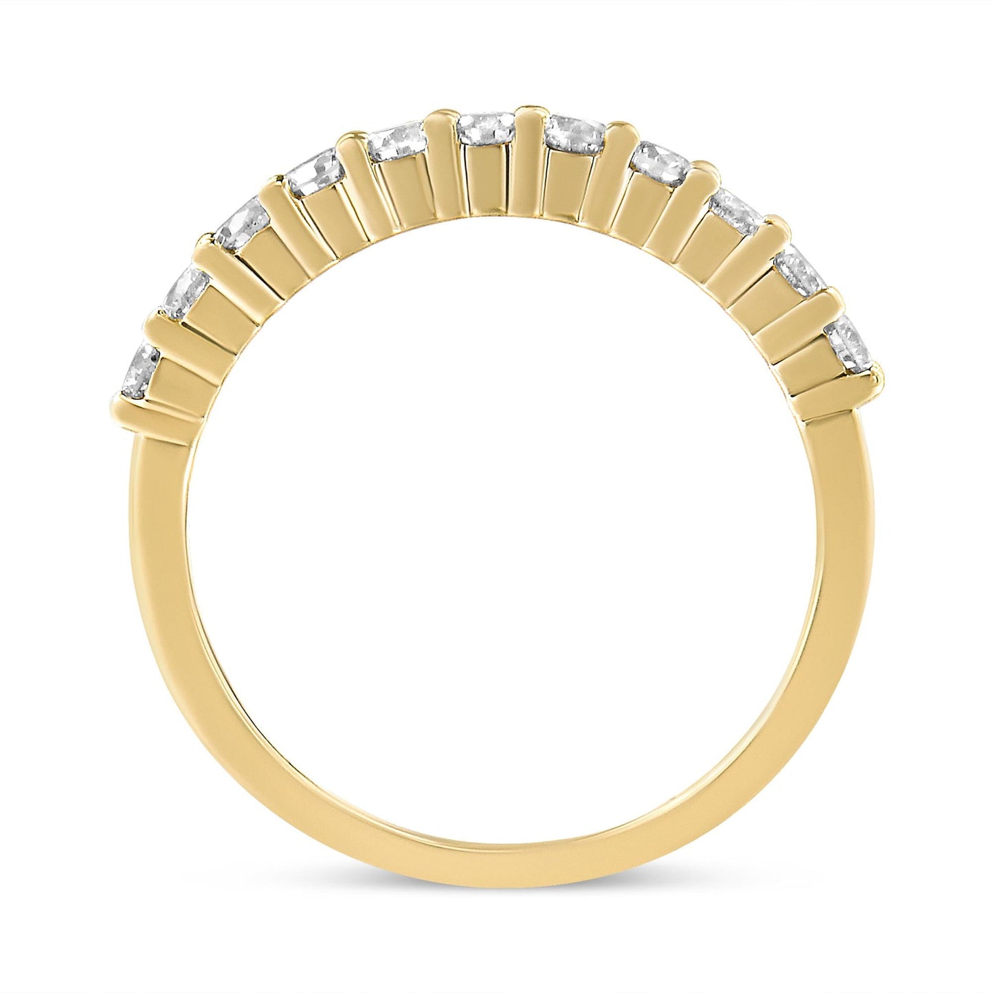 14K Yellow Gold Plated .925 Sterling Silver 1/2 cttw Shared Prong Set Brilliant Round-Cut Diamond 11 Stone Band Ring (J-K Color, SI1-SI2 Clarity)-2