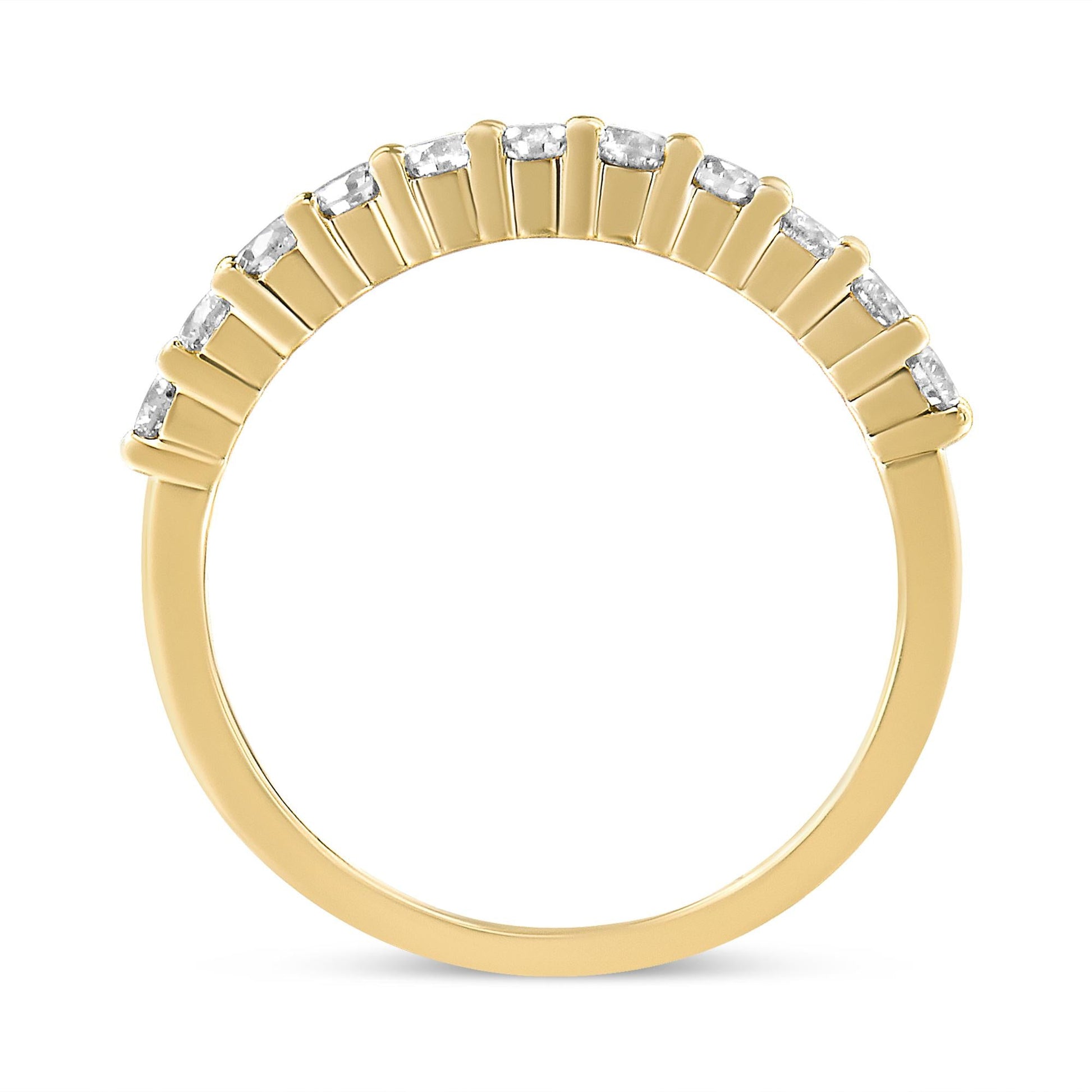 14K Yellow Gold Plated .925 Sterling Silver 1/2 cttw Shared Prong Set Brilliant Round-Cut Diamond 11 Stone Band Ring (J-K Color, SI1-SI2 Clarity)-2