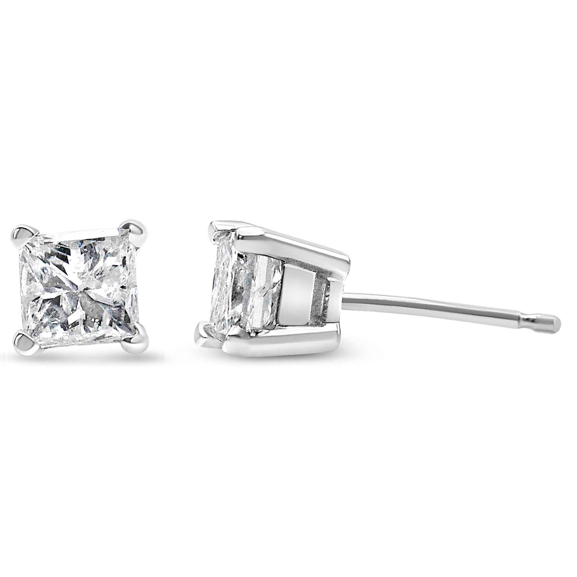 AGS Certified 14k Gold 4-Prong Set Princess-Cut Solitaire Diamond Push Back Stud Earrings (I-J Color, SI2-I1 Clarity)-4