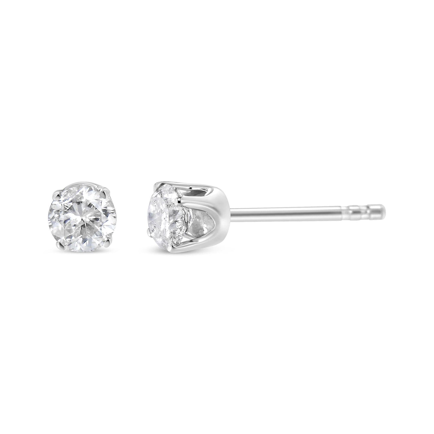 AGS Certified 14K White Gold 1.0 cttw 4-Prong Set Brilliant Round-Cut Solitaire Diamond Push Back Stud Earrings (F-G Color, I1-I2 Clarity)-2