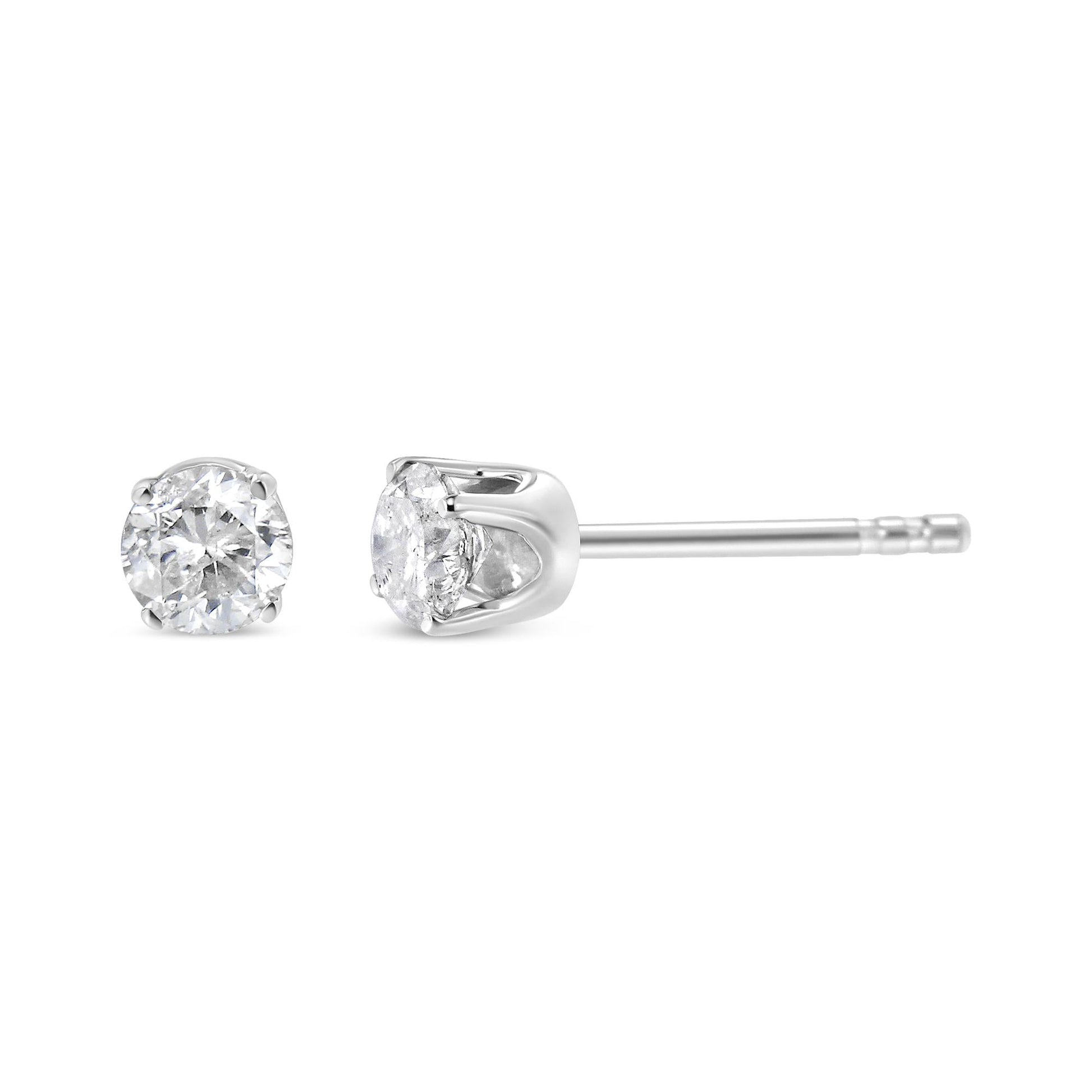AGS Certified 14K White Gold 1.0 cttw 4-Prong Set Brilliant Round-Cut Solitaire Diamond Push Back Stud Earrings (F-G Color, I1-I2 Clarity)-2