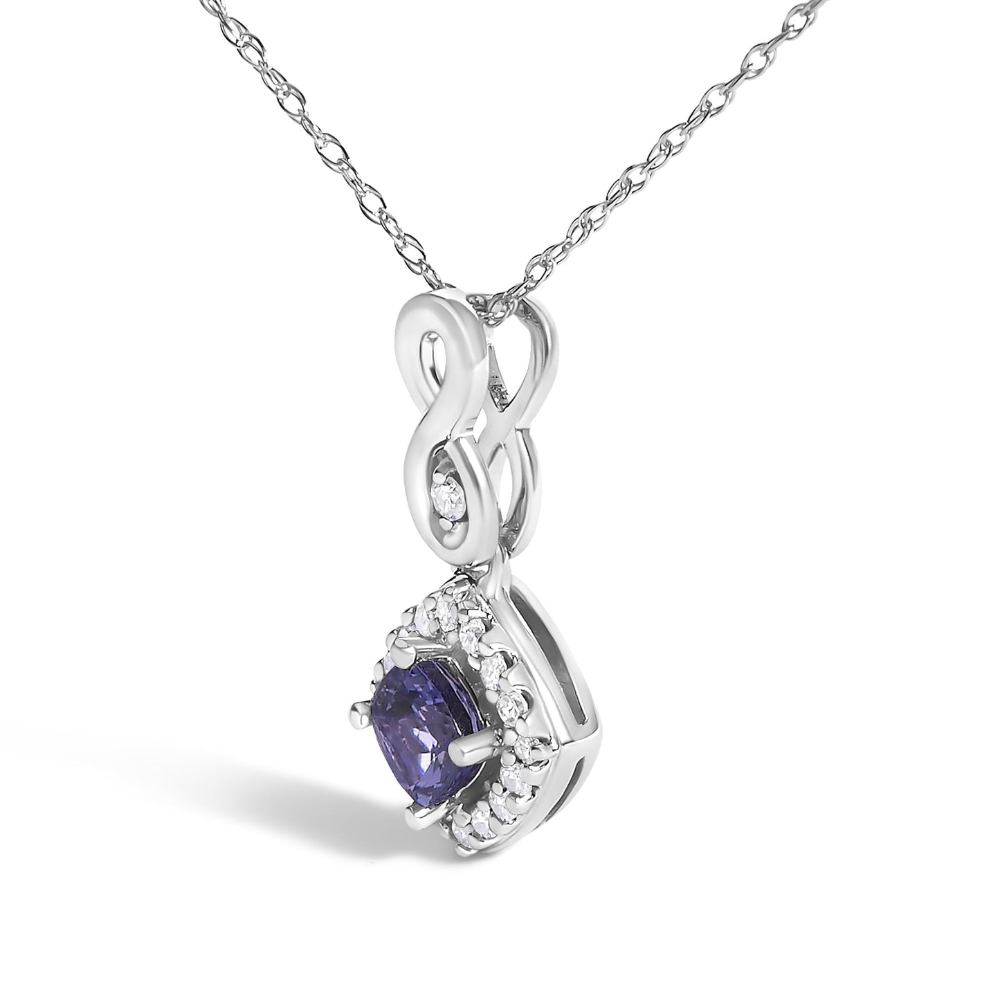 10K White Gold Blue Purple Tanzanite and Diamond Accent Cushion Drop Pendant Necklace - 18" Inches-2