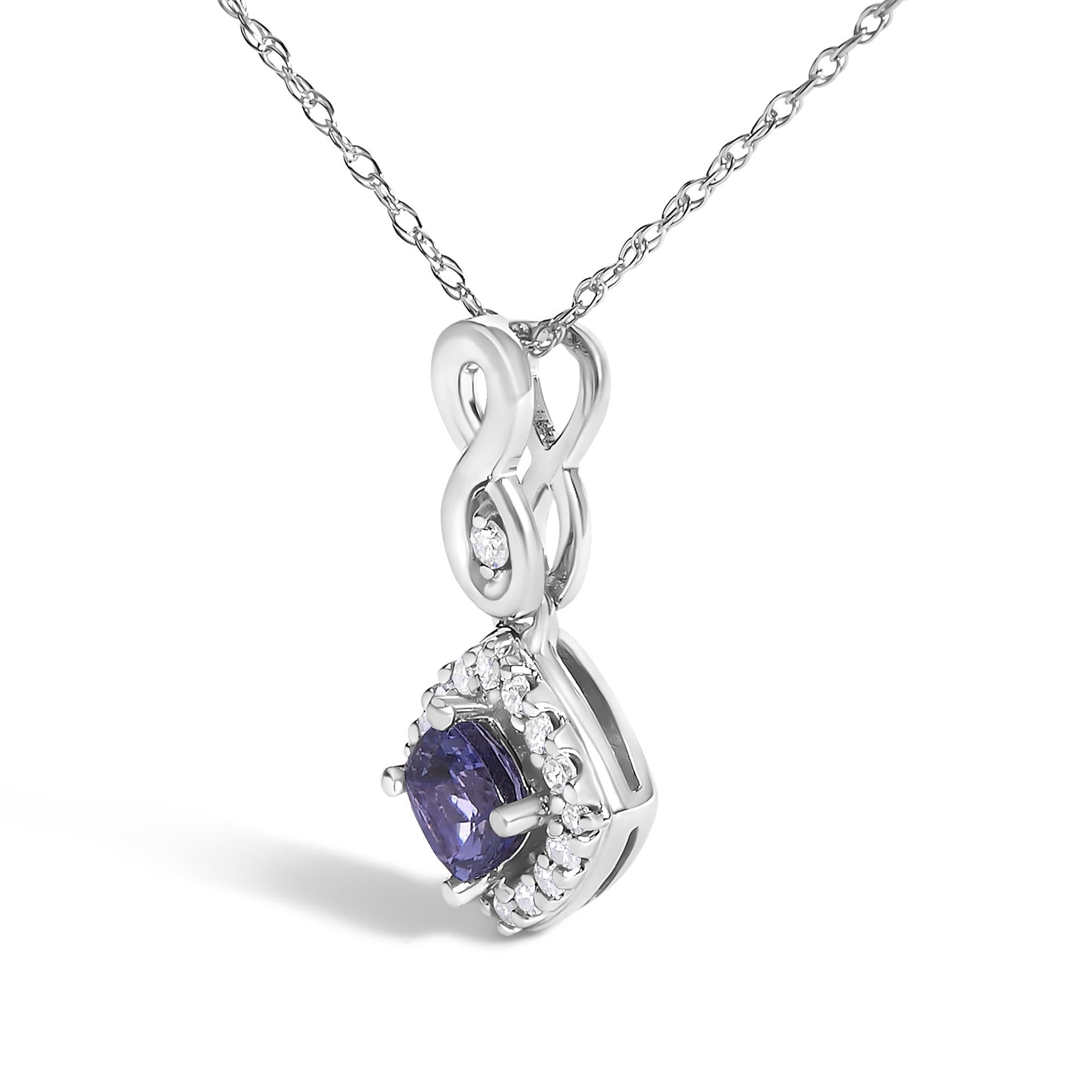 10K White Gold Blue Purple Tanzanite and Diamond Accent Cushion Drop Pendant Necklace - 18" Inches-2