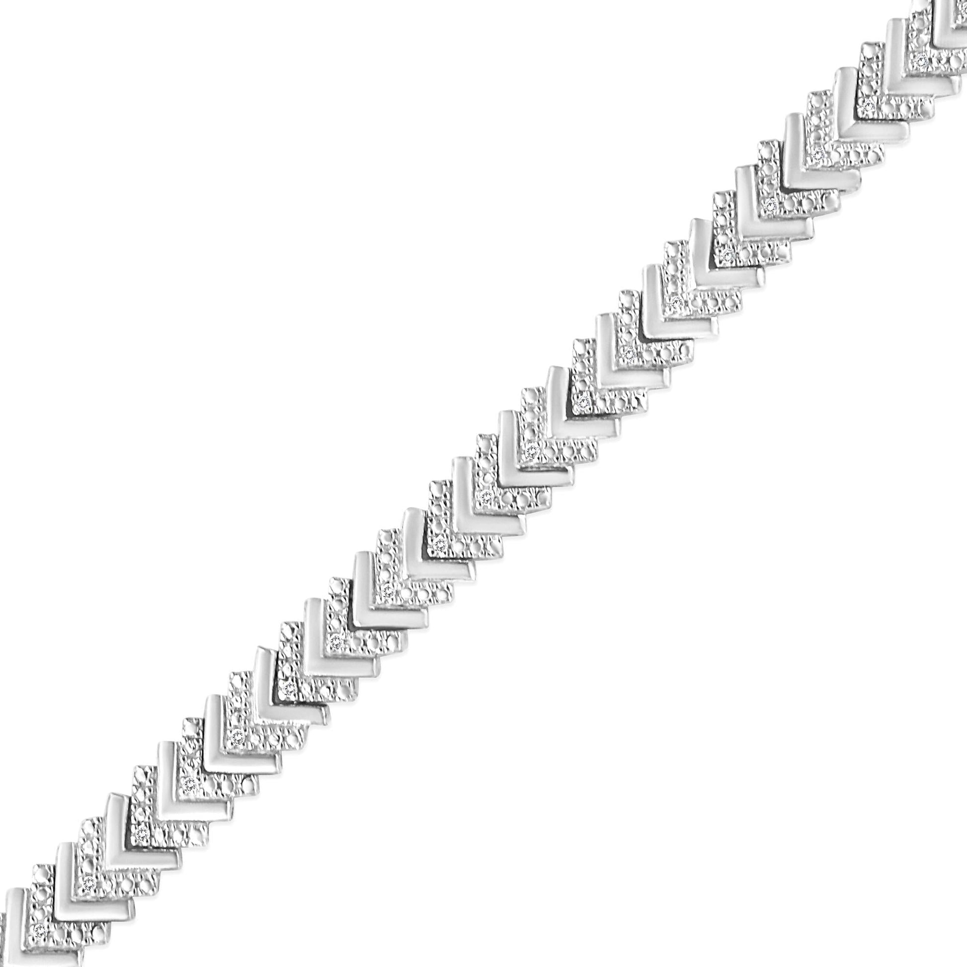 .925 Sterling Silver 1/6 Cttw Round-Cut Diamond Chevron Wave 7.25" Link Bracelet (I-J Color, I3 Clarity)-4