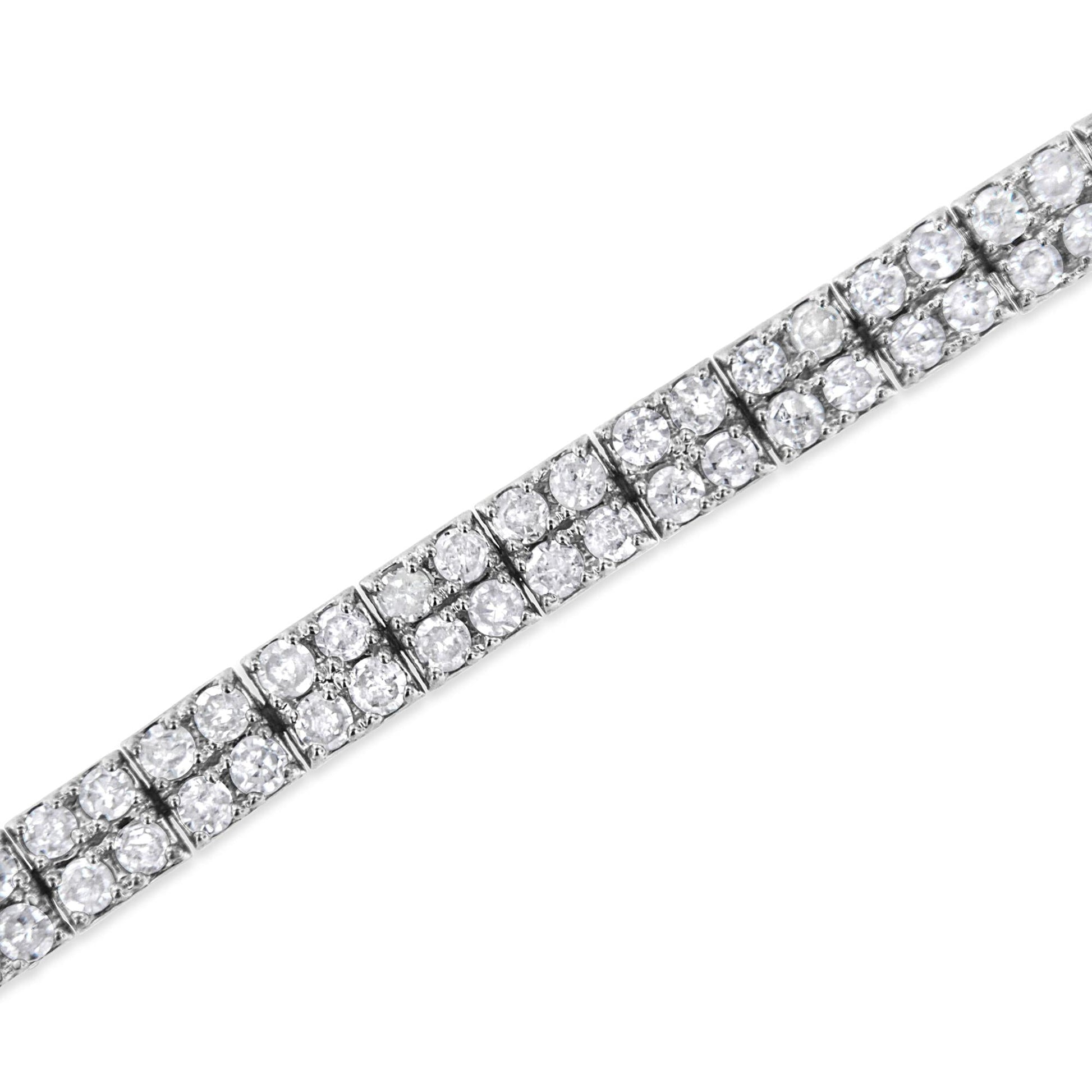 .925 Sterling Silver 3.0 Cttw Prong-Set Round Diamond 2 Row Link Tennis Bracelet (I-J Color, I3 Clarity) - 7.25"-2