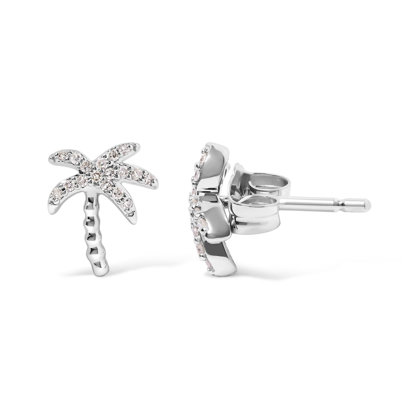 10K White Gold 1/10 Cttw Diamond  Encrusted Palm Tree Stud Earrings (H-I Color, I1-I2 Clarity)-2