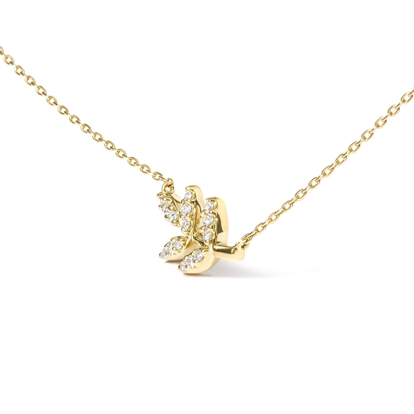 10K Yellow Gold 1/10 Cttw Diamond Leaf and Branch 18" Pendant Necklace (H-I Color, I1-I2 Clarity)-2