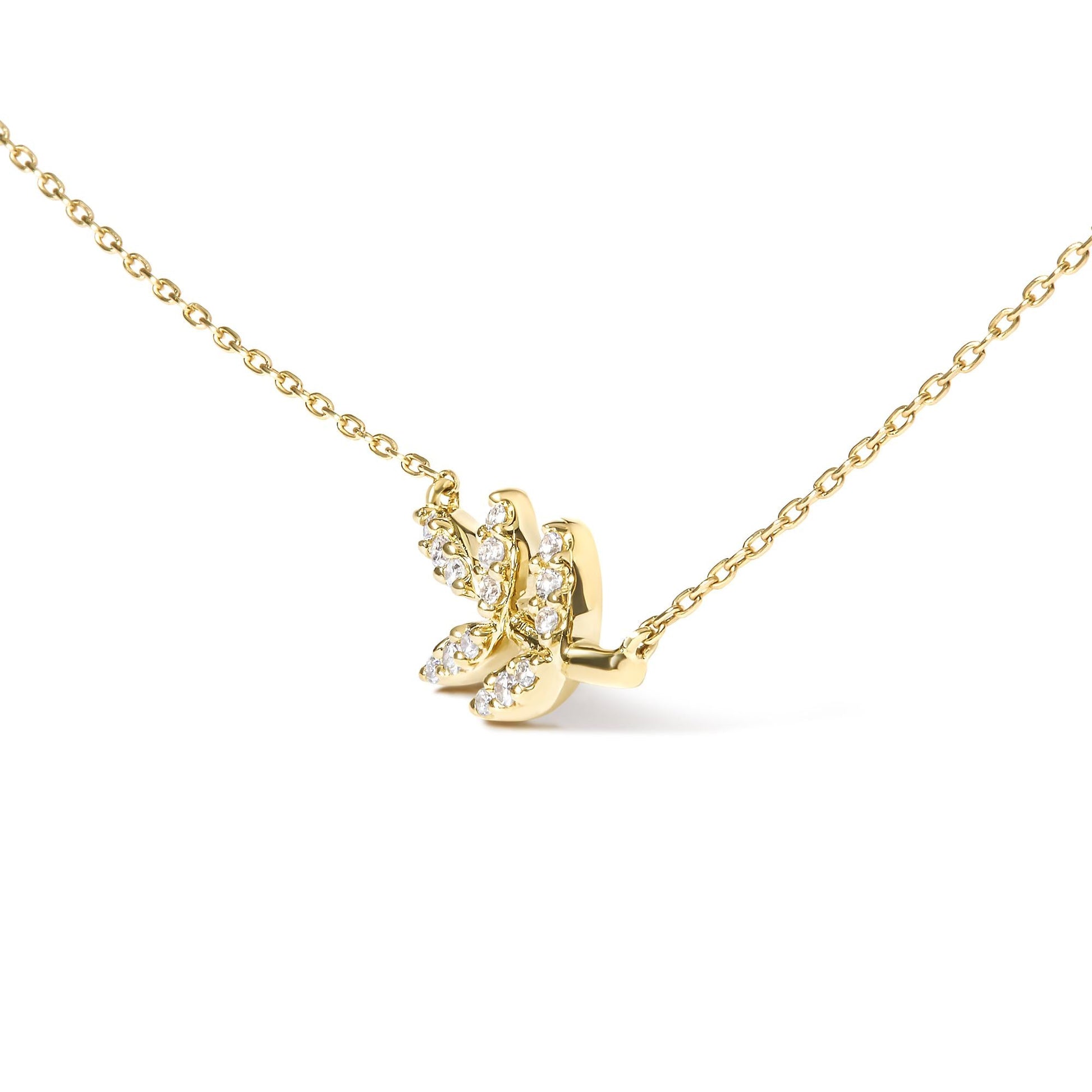10K Yellow Gold 1/10 Cttw Diamond Leaf and Branch 18" Pendant Necklace (H-I Color, I1-I2 Clarity)-2
