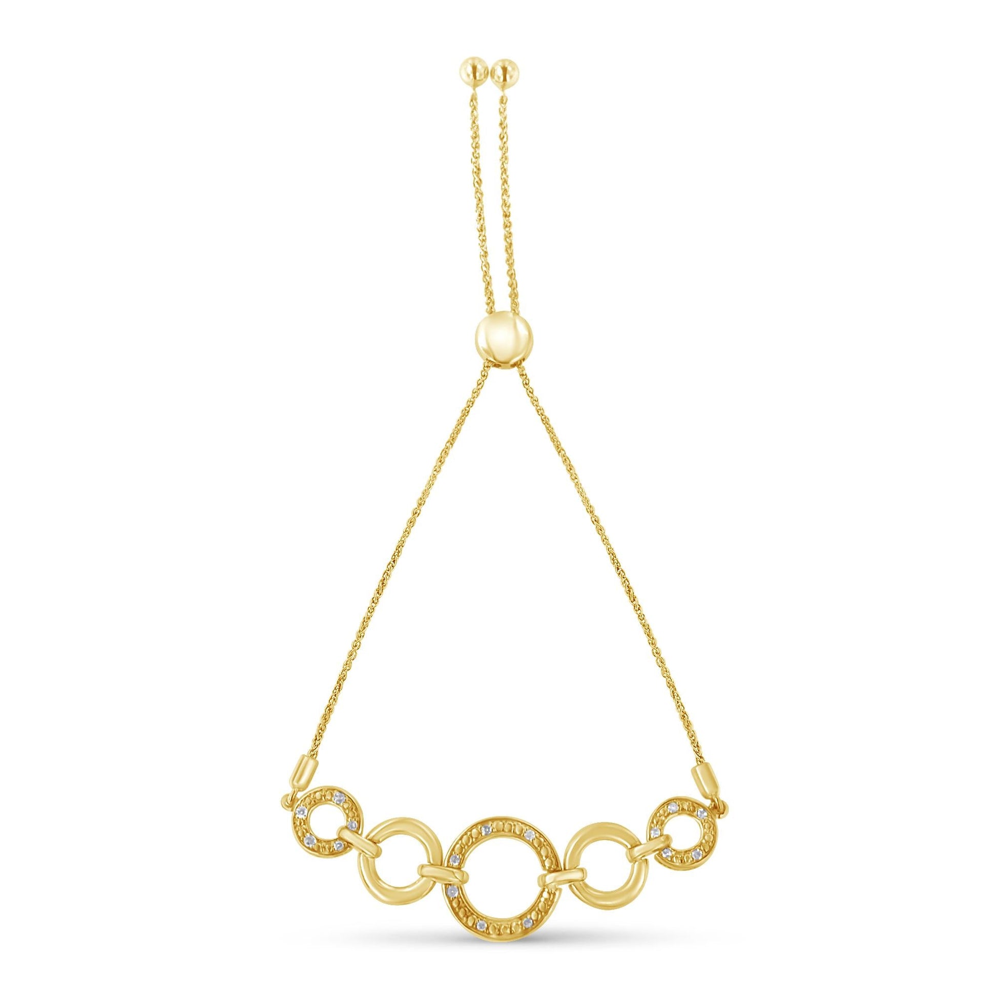 10K Yellow Gold over .925 Sterling Silver Diamond Accented Graduated Infinity Open Circle 6”-9” Adjustable Bolo Bracelet (H-I Color, I2-I3 Clarity)-2