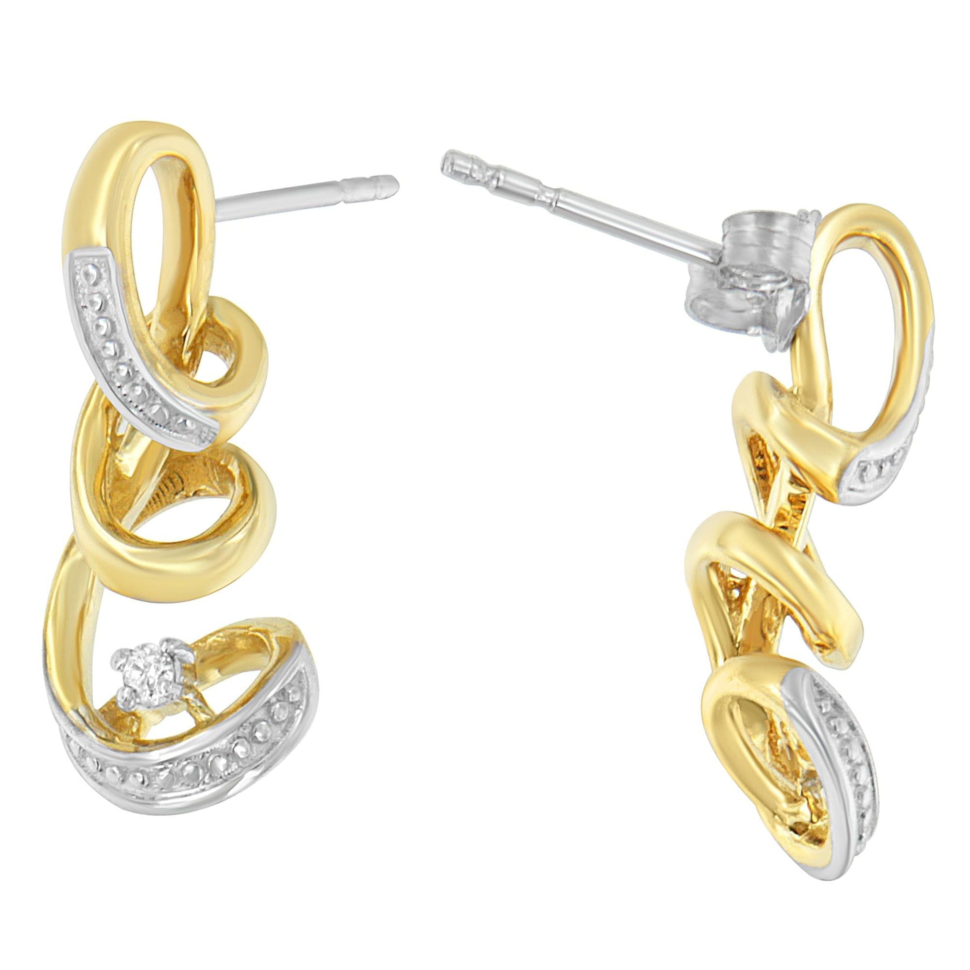 Espira 10K Two Tone Gold Round cut Diamond Earring (0.05 cttw, J-K Color, I2-I3 Clarity)-2
