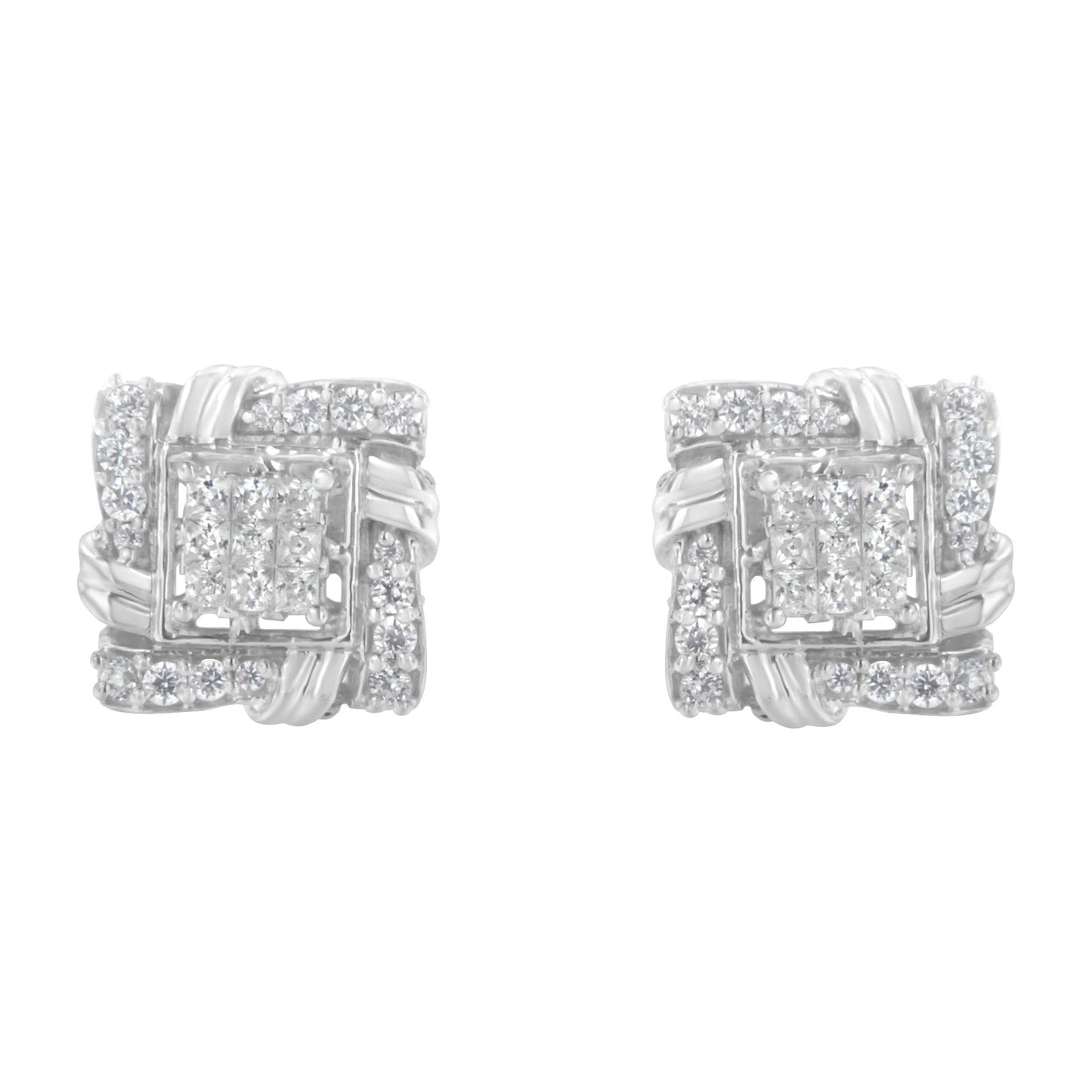 .925 Sterling Silver 1/2 Cttw Round-Cut Diamond Stud Earrings (I-J Color, I1-I2 Clarity)-2