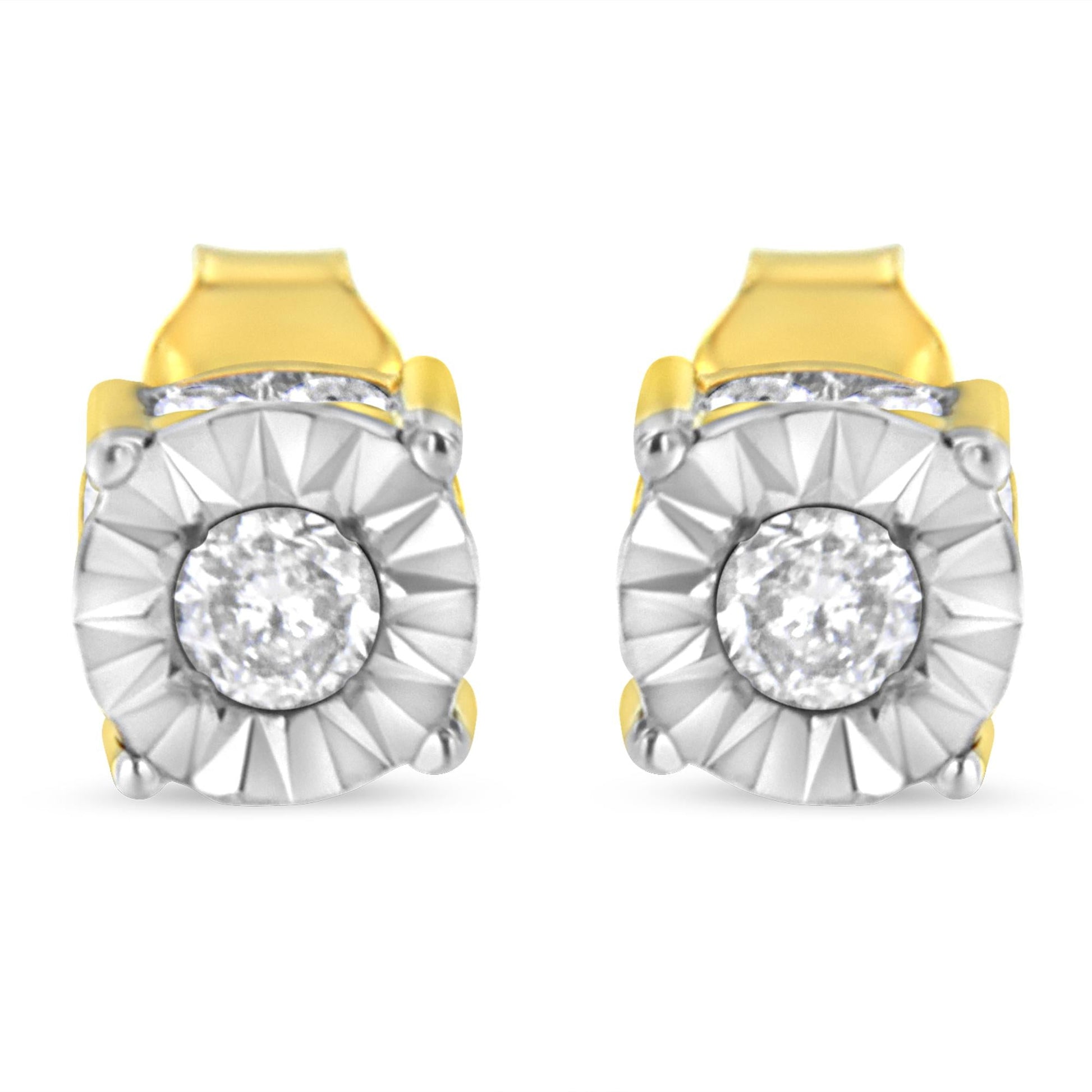 10K Yellow Gold Plated Sterling Silver 1/2 Cttw Miracle Set Diamond Stud Earring (J-K Color, I2-I3 Clarity)-2
