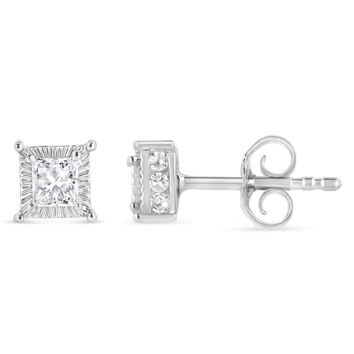 .925 Sterling Silver 1/2 Cttw Princess-cut Diamond Stud Earring (I-J Color, I2-I3 Clarity)-2