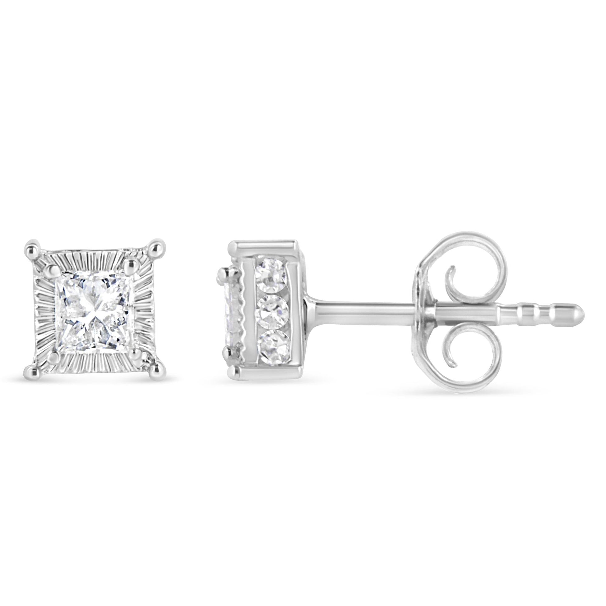 .925 Sterling Silver 1/2 Cttw Princess-cut Diamond Stud Earring (I-J Color, I2-I3 Clarity)-2