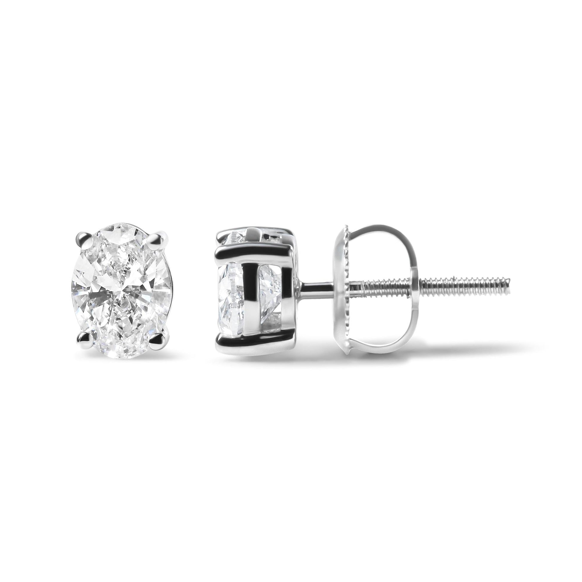 14K White Gold Prong Set Lab Grown Oval Diamond Solitaire Stud Earring (F-G Color, VS1-VS2 Clarity)-4