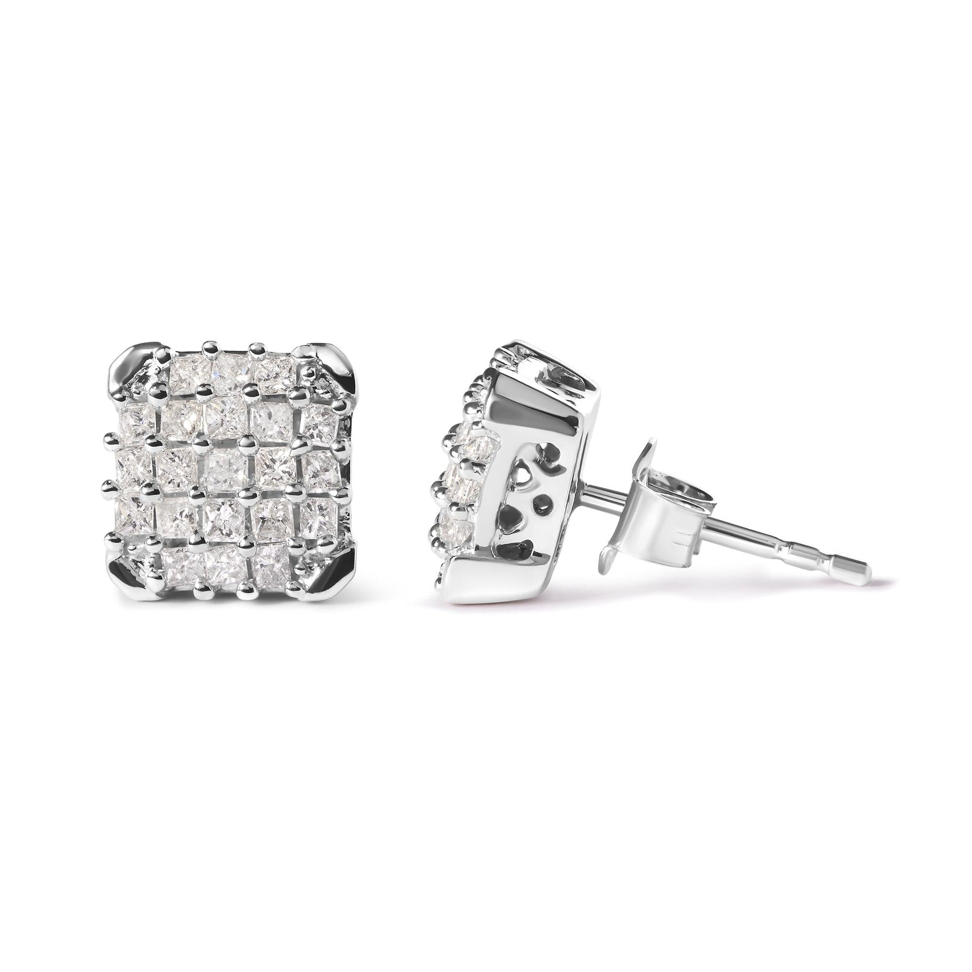 10K White Gold 3/4 Cttw Princess Diamond Composite Open Frame Stud Earrings (I-J Color, I1-I2 Clarity)-2
