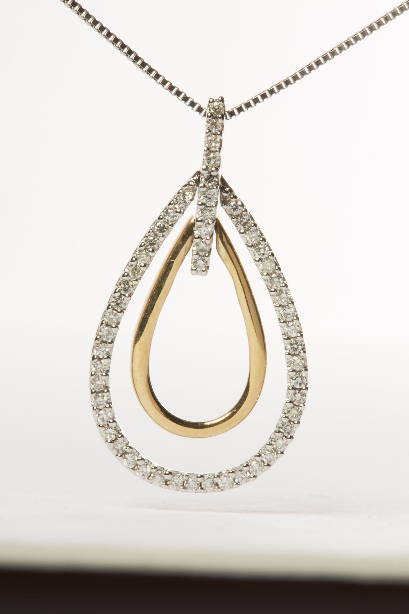 14K Two-Tone Gold Round Cut Diamond Double Burst Pendant Necklace (1/4 cttw, H-I Color, SI2-I1 Clarity)-2