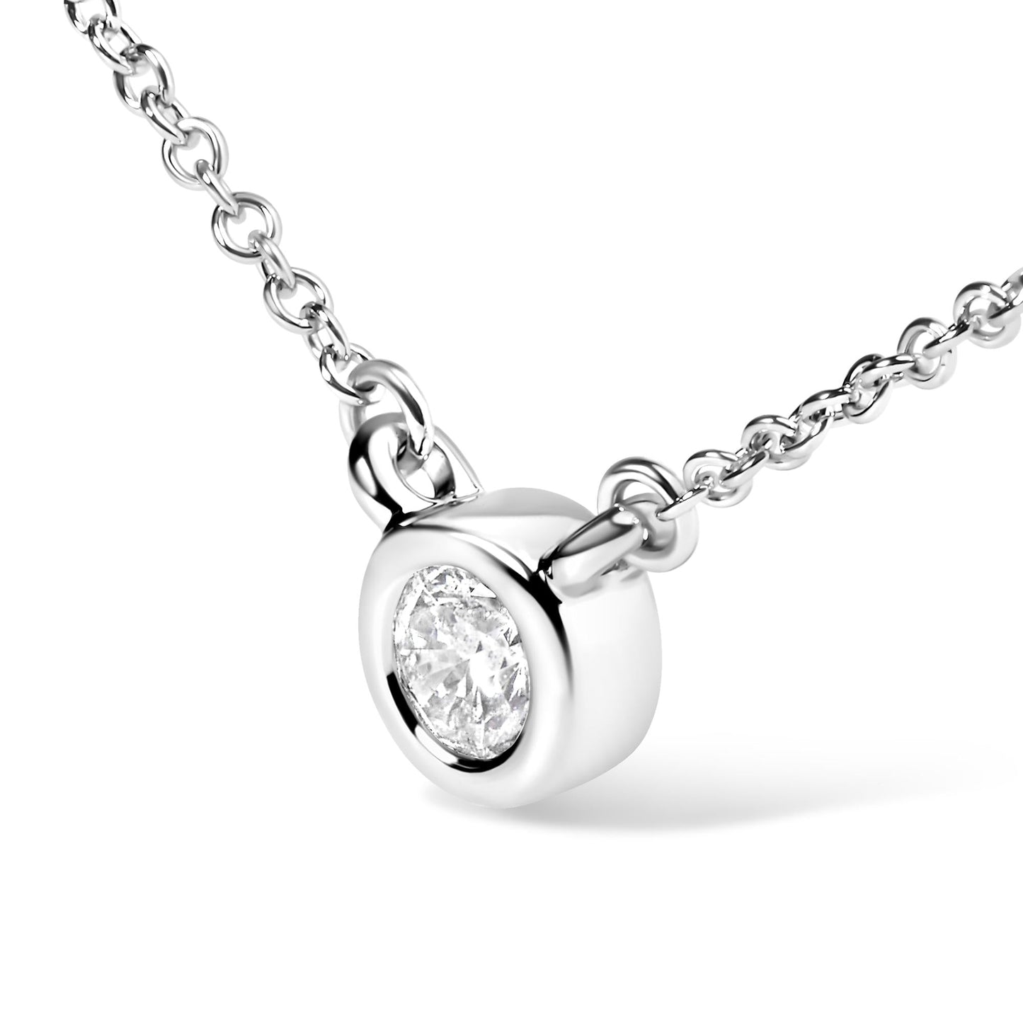 10K White Gold 3/10 Carat Round Brilliant-Cut Diamond Modern Bezel-Set Solitaire 16"-18" Pendant Necklace (H-I Color, SI2-I1 Clarity)-2