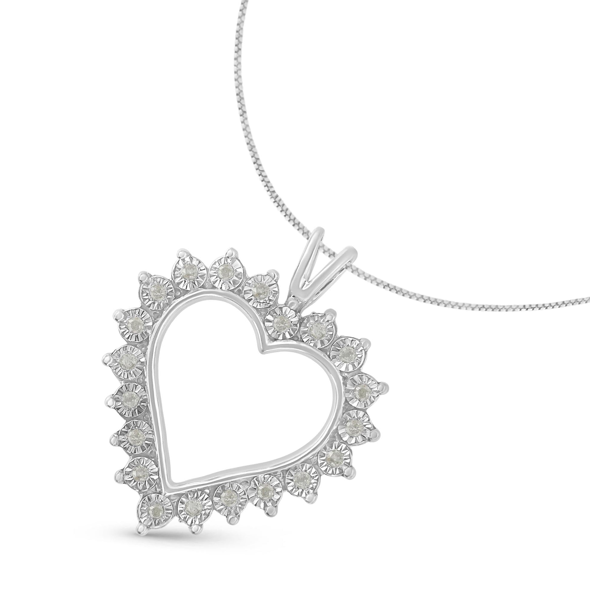 .925 Sterling Silver 1/4 Cttw Miracle Set Diamond Open Heart 18" Pendant Necklace (I-J Color, I3 Clarity)-2
