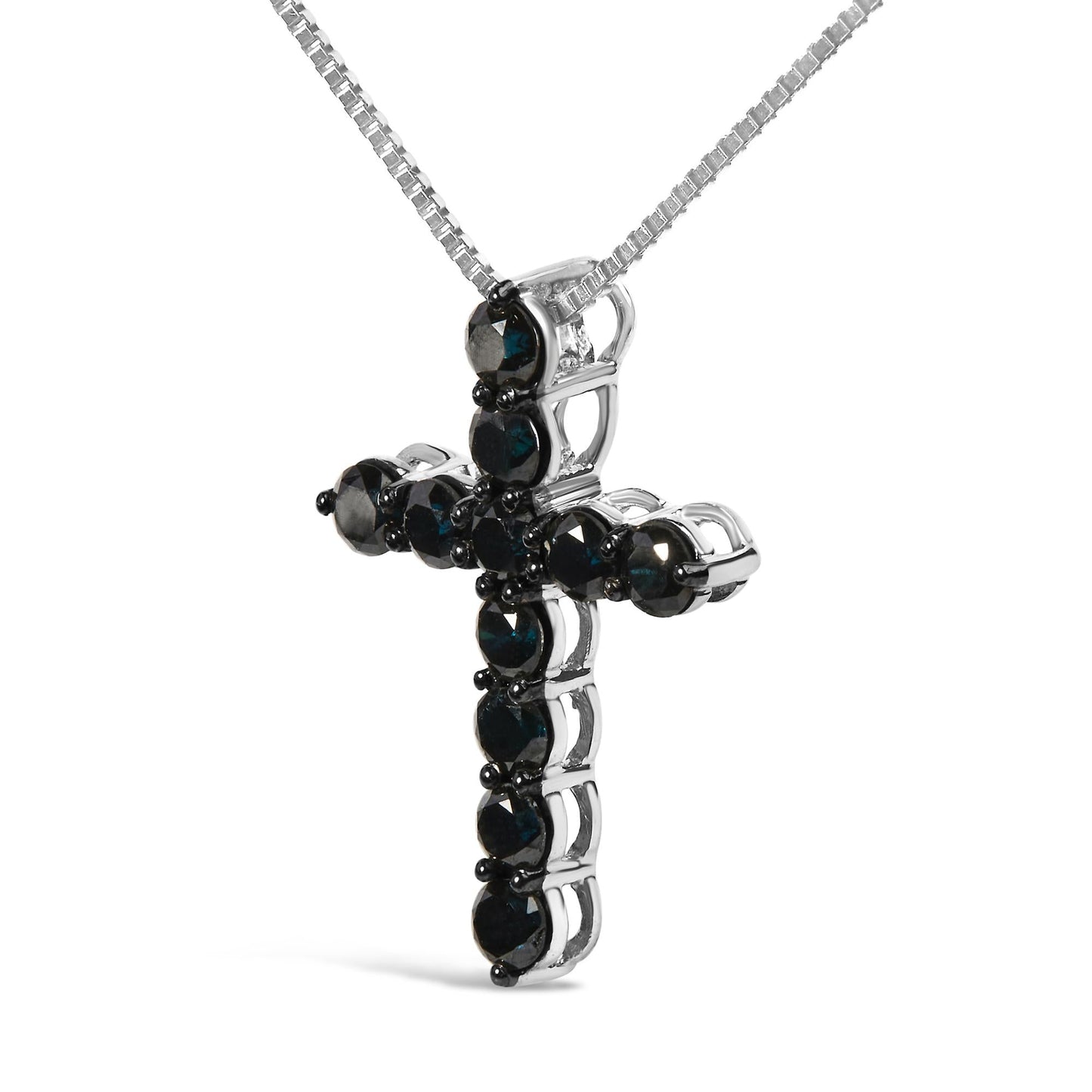 .925 Sterling Silver and Black Rhodium 1.0 Cttw Black Diamond Cross Pendant Necklace (Black Color, I2-I3 Clarity) - 18" Inches-2