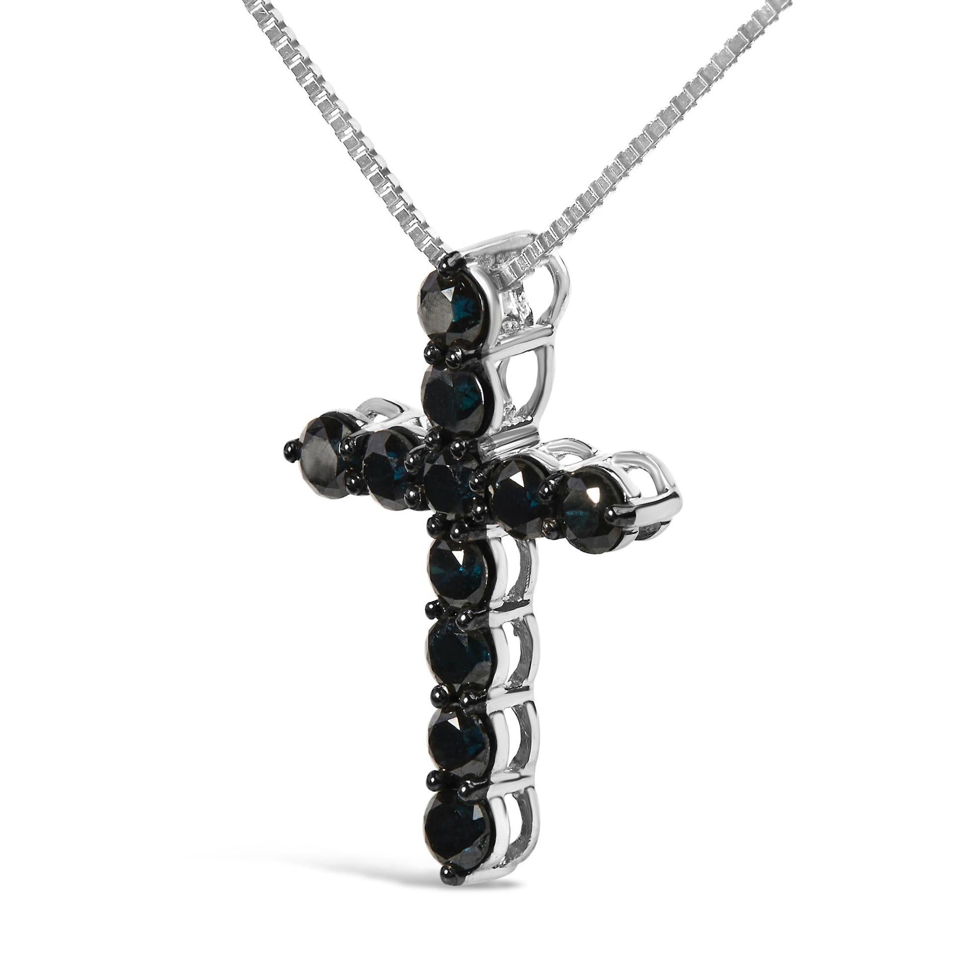 .925 Sterling Silver and Black Rhodium 1.0 Cttw Black Diamond Cross Pendant Necklace (Black Color, I2-I3 Clarity) - 18" Inches-2